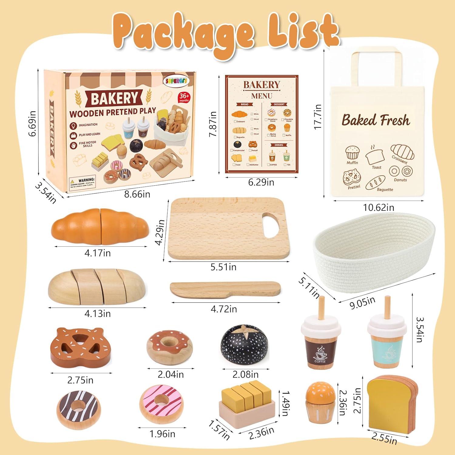 Set de Juguetes de Comida de Panadería de Madera Supergfs