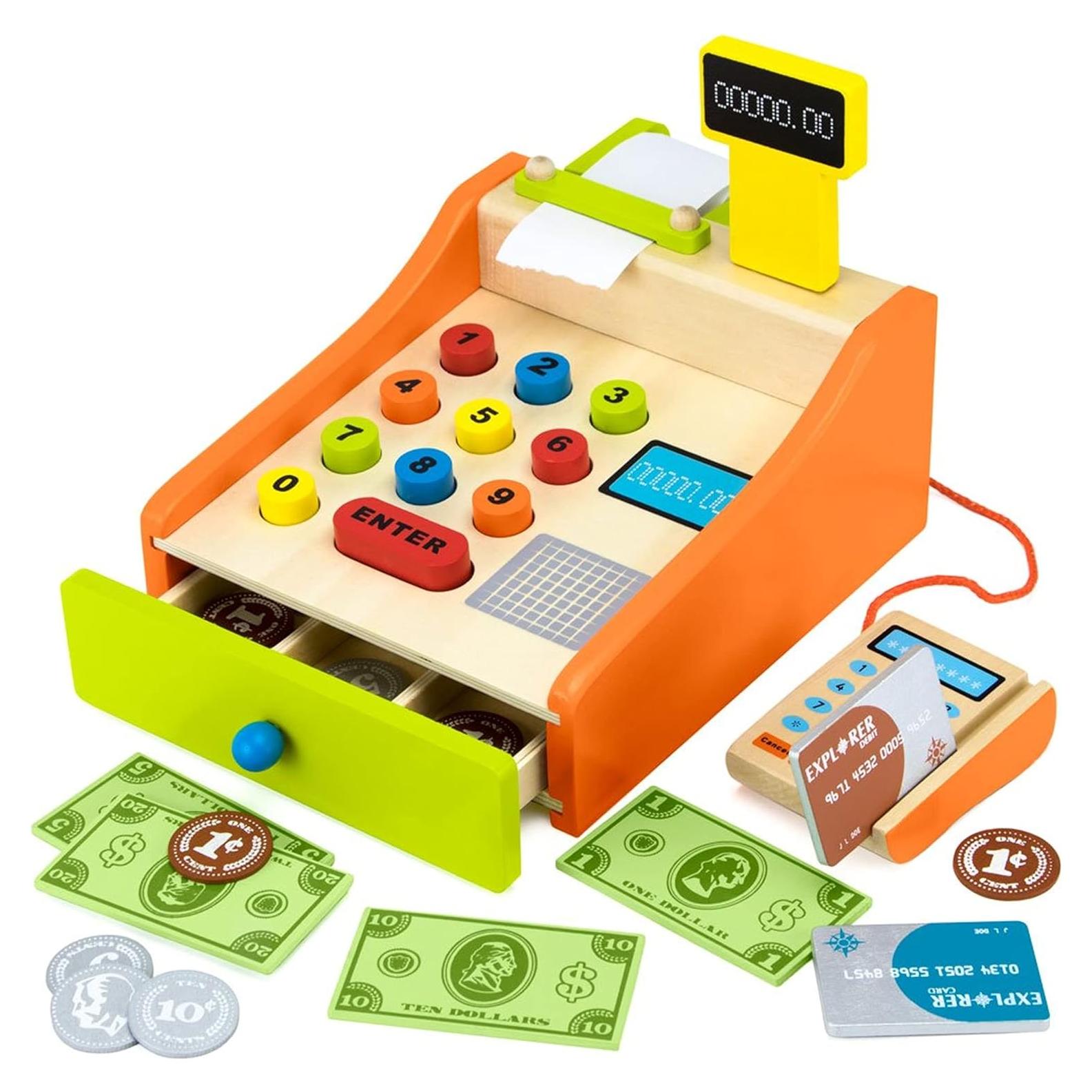 Caja Registradora de Juguete Wood Eats! con 22 Piezas - Juego Educativo para Niños