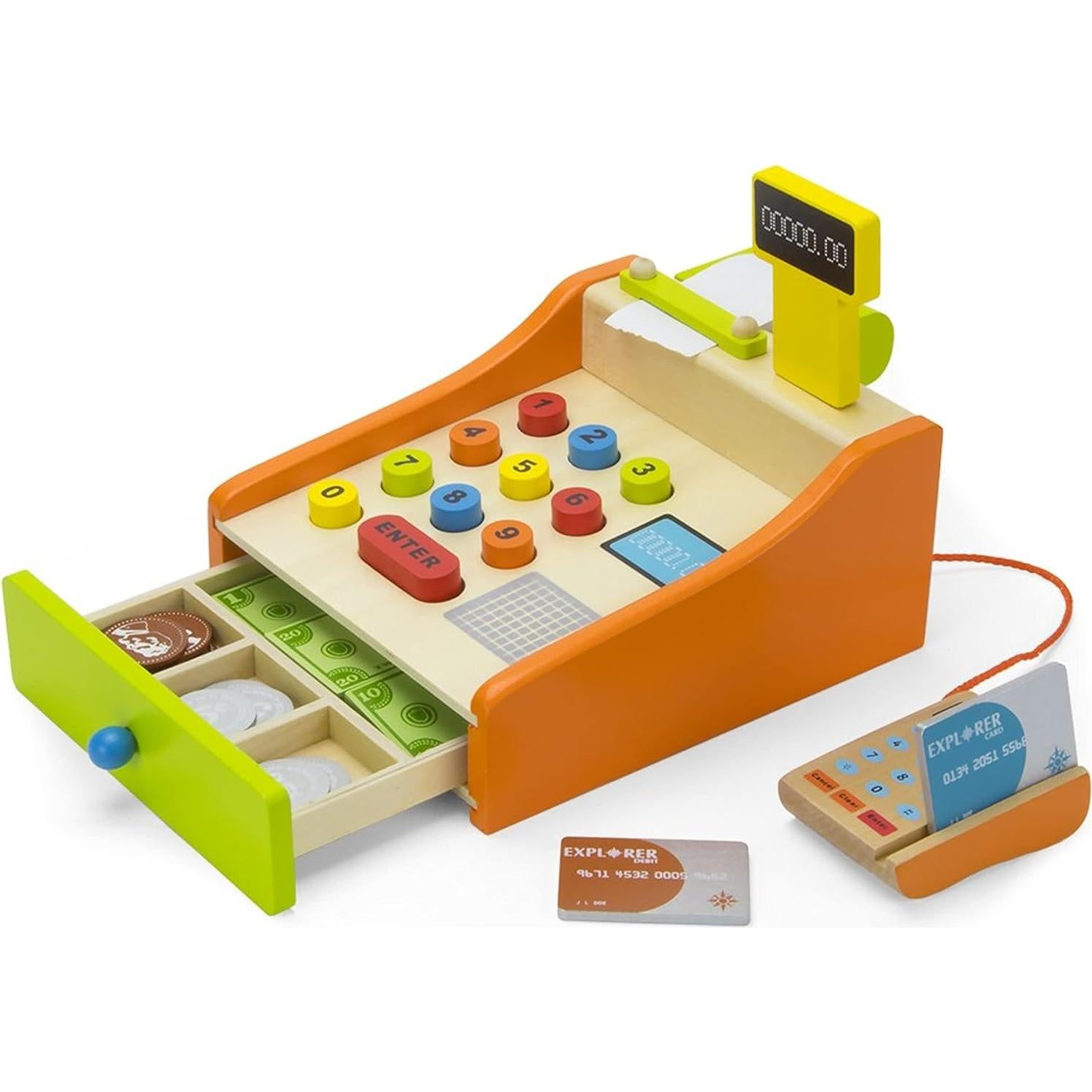 Caja Registradora de Juguete Wood Eats! con 22 Piezas - Juego Educativo para Niños
