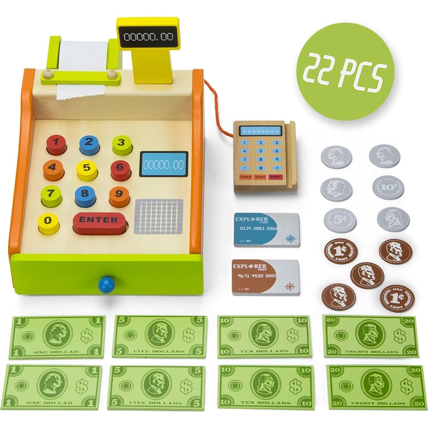 Caja Registradora de Juguete Wood Eats! con 22 Piezas - Juego Educativo para Niños