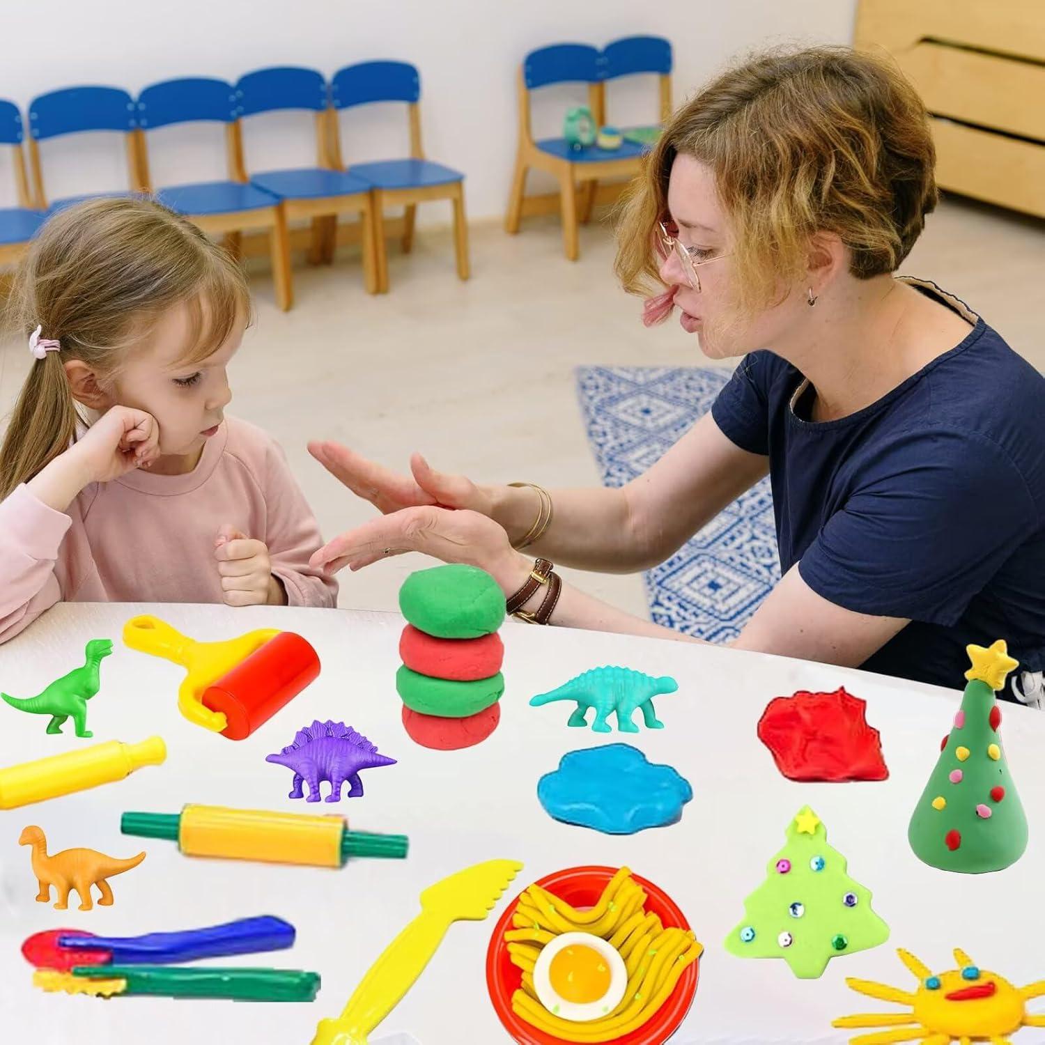 Set de 6 Moldes de Dinosaurios Yiklucg con Masa Multicolor