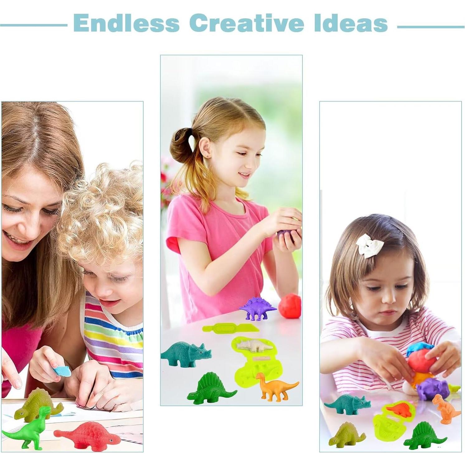 Set de 6 Moldes de Dinosaurios Yiklucg con Masa Multicolor