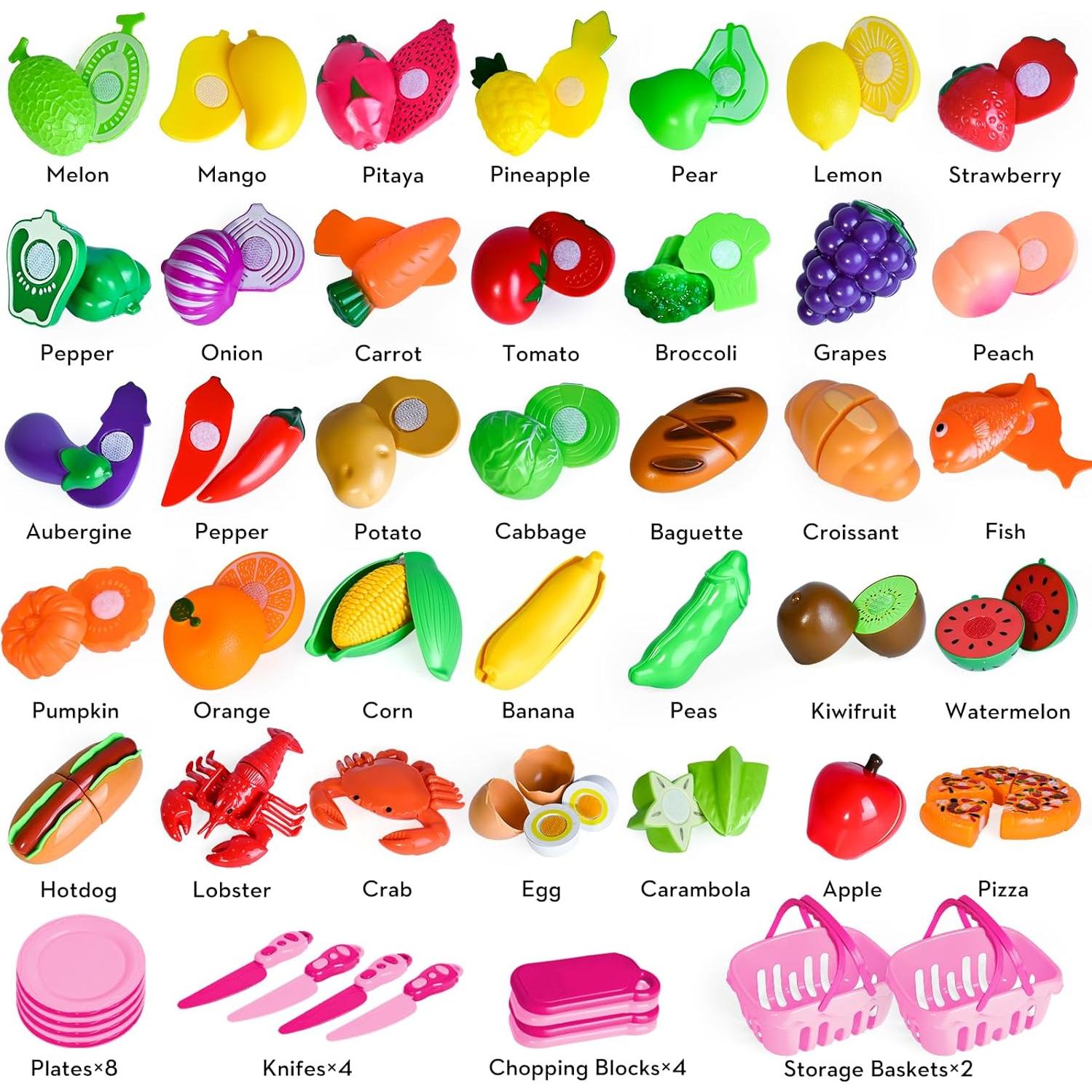 Juguete de Comida de Corte Shemira 100 Piezas Rosa