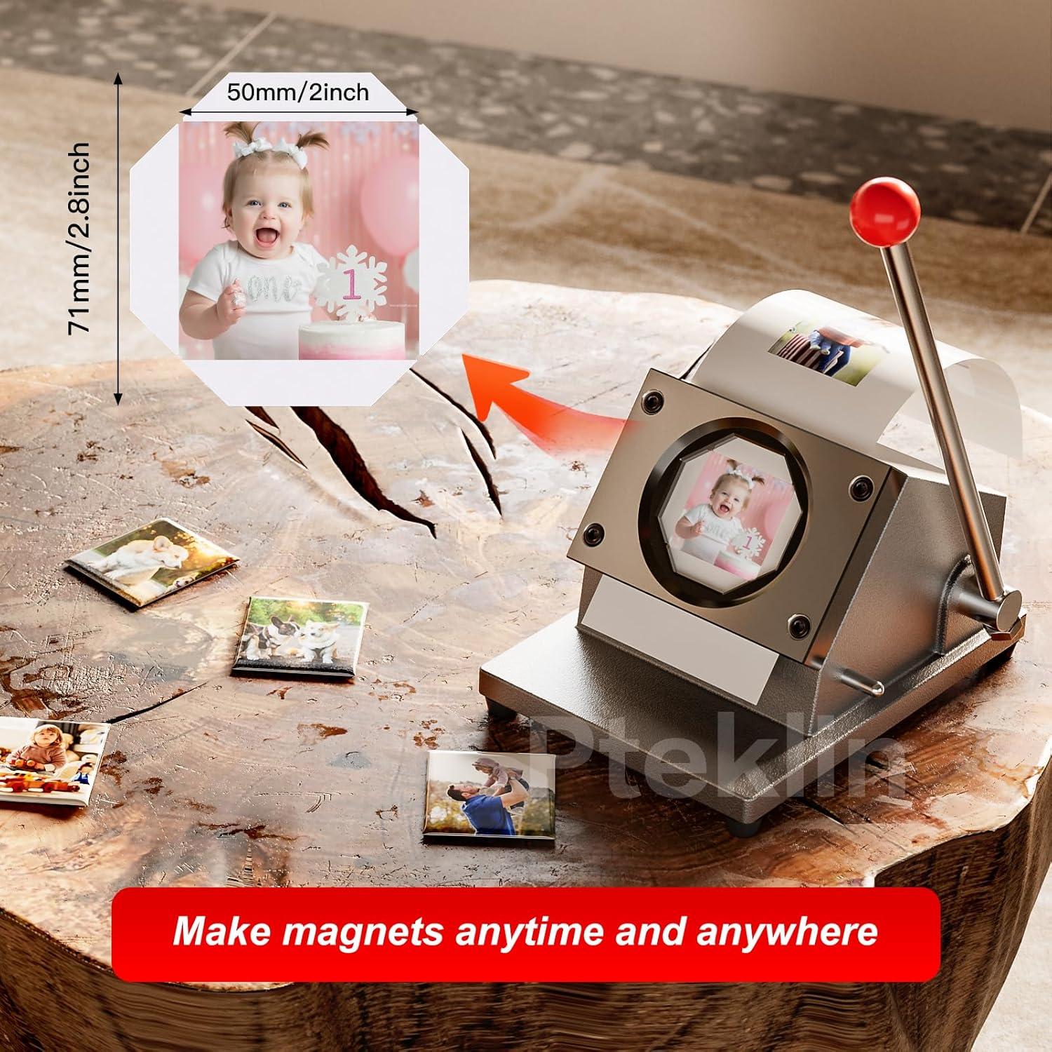 Máquina de Hacer Imán Pteklin 5x5cm + Cortadora + 100 Materiales