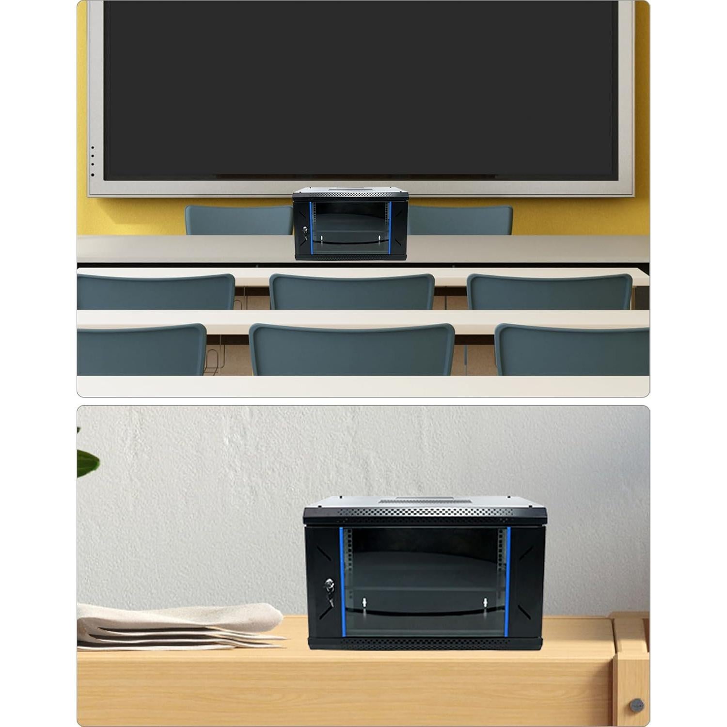 Gabinete de Servidor de Red 6U QWORK Montado en Pared Negro