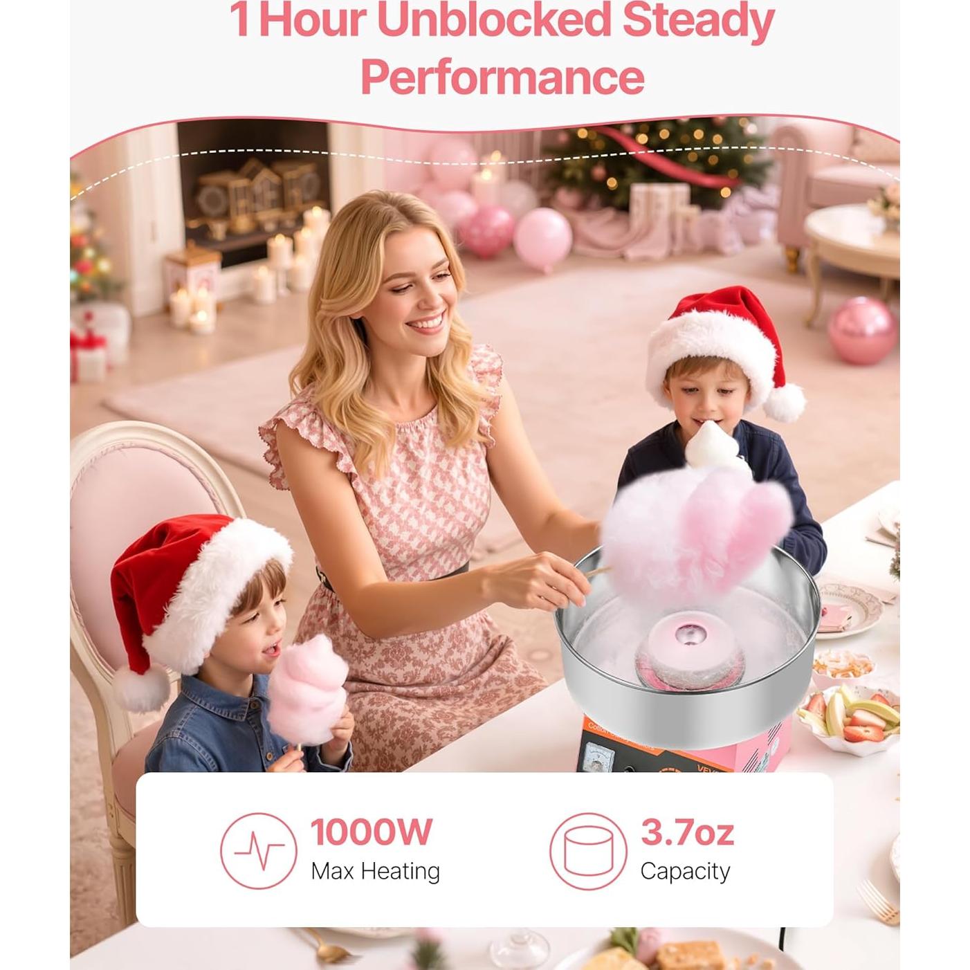 Máquina de Algodón de Azúcar VEVOR 1000W 15" Rosa