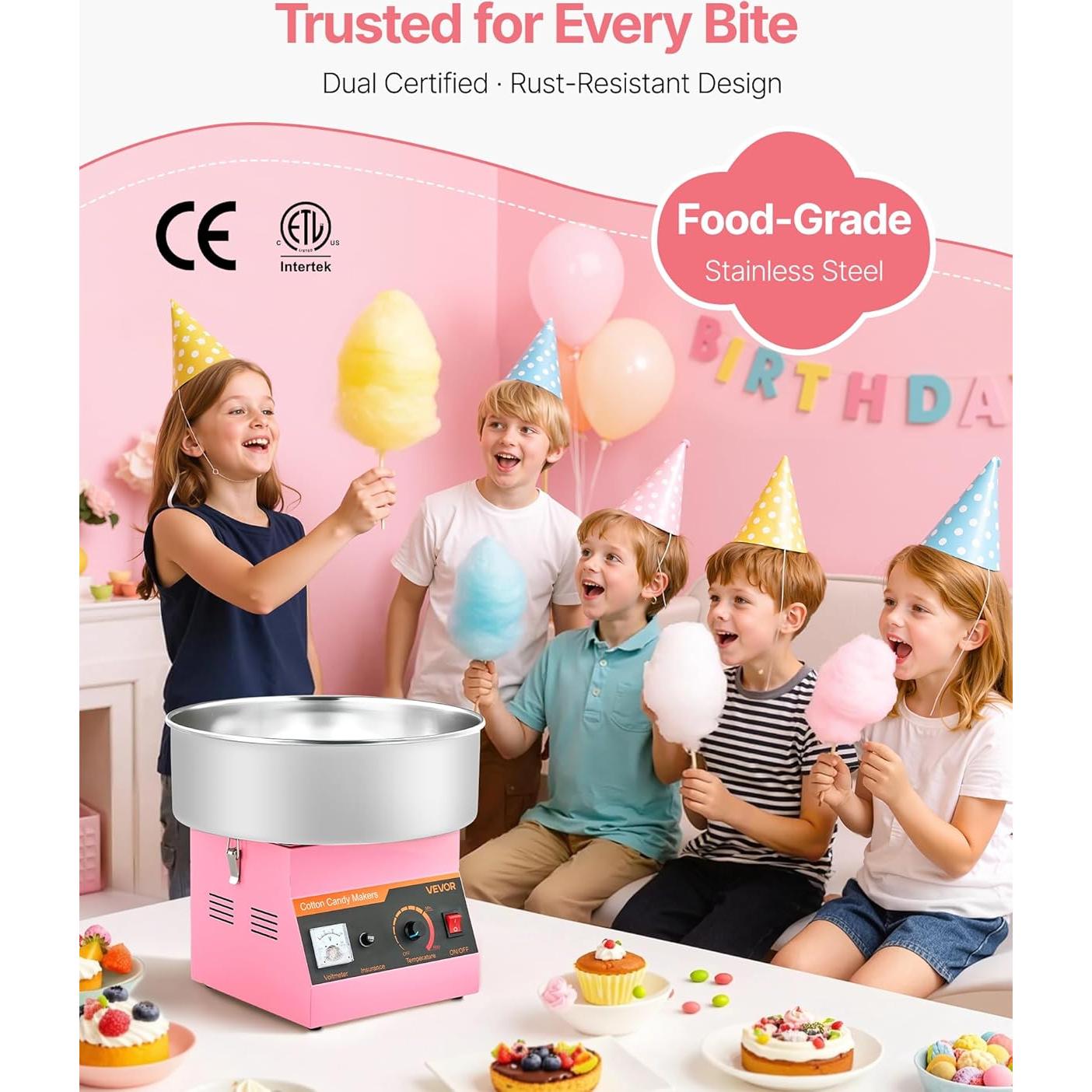 Máquina de Algodón de Azúcar VEVOR 1000W 15" Rosa