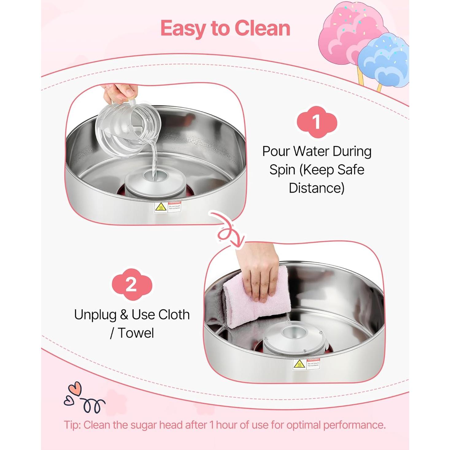 Máquina de Algodón de Azúcar VEVOR 1000W 15" Rosa