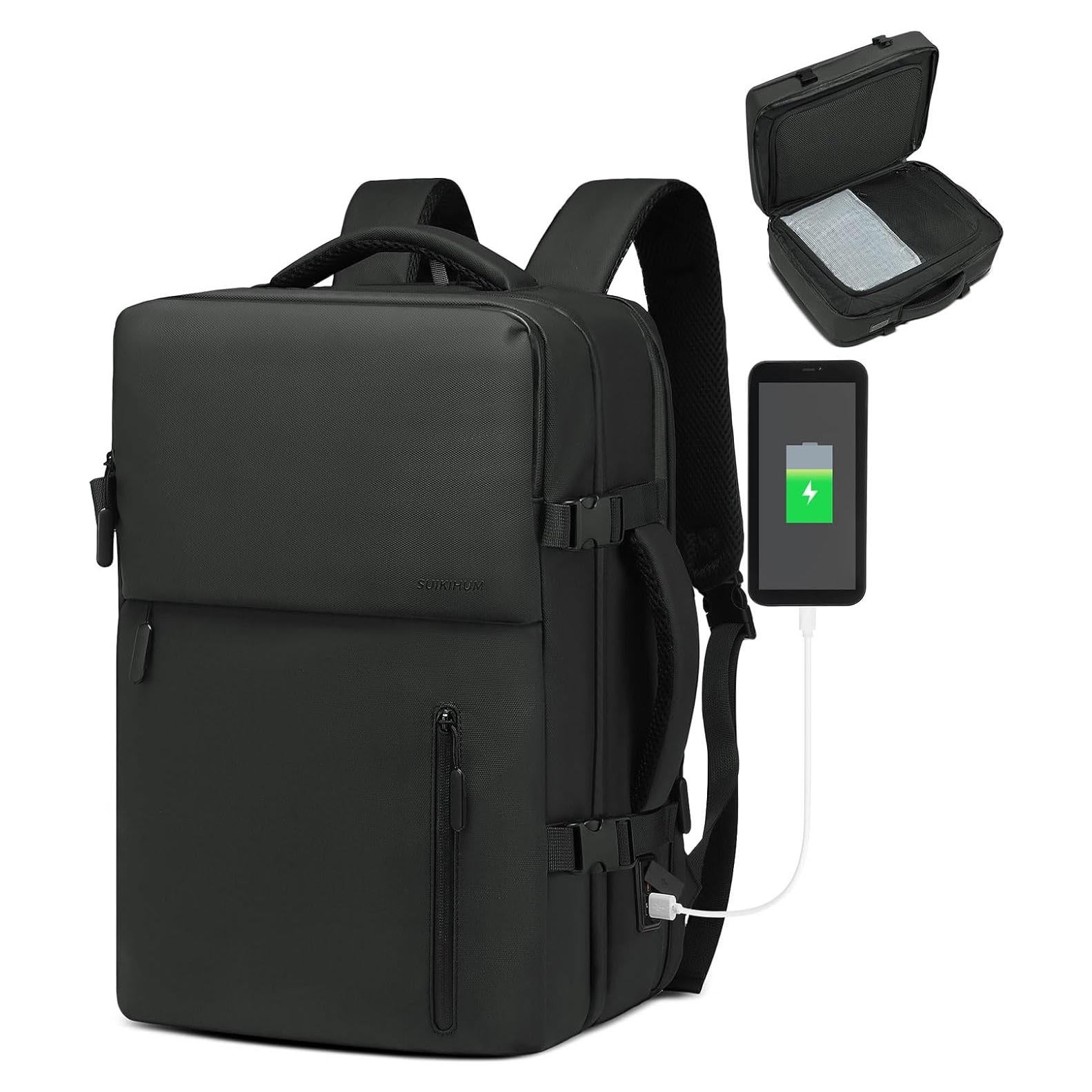 Mochila de Viaje de Negocios SUIKIHUM 16" USB C/A Negra