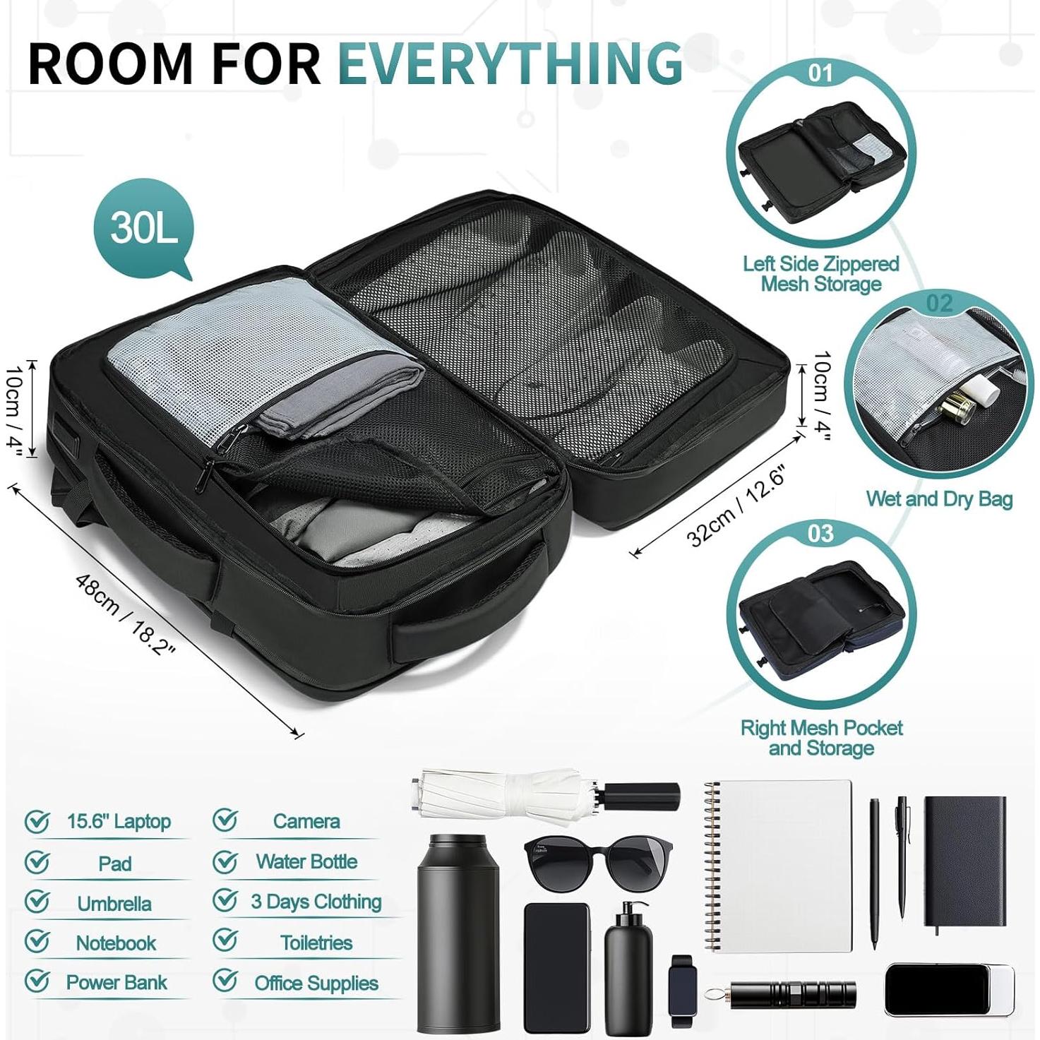 Mochila de Viaje de Negocios SUIKIHUM 16" USB C/A Negra