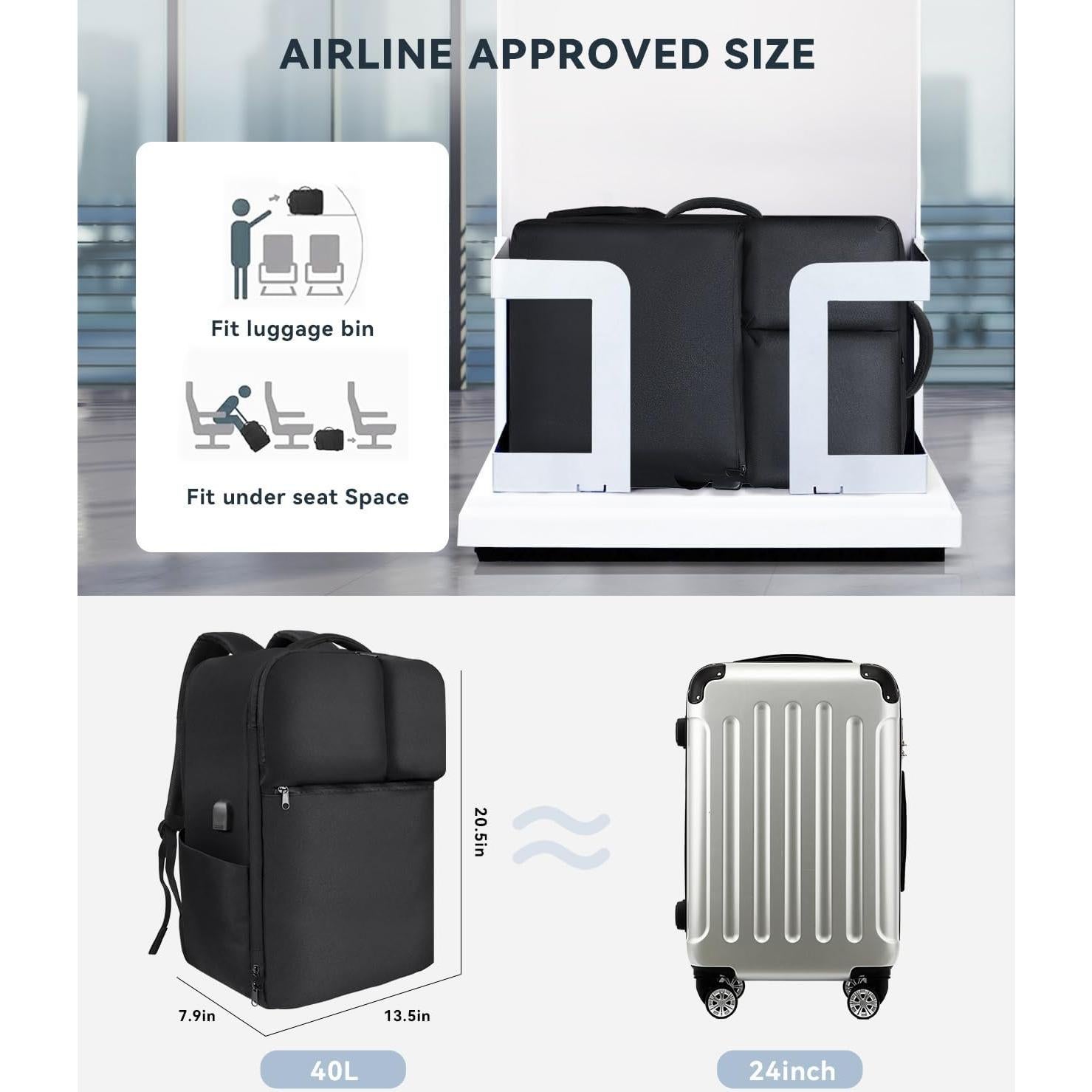 Mochila de Viaje 50L Devonwide Negra Aprobada para Vuelo