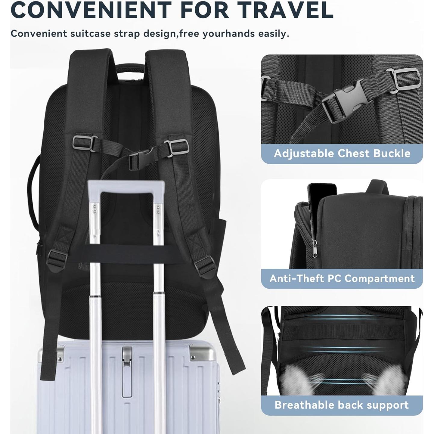 Mochila de Viaje 50L Devonwide Negra Aprobada para Vuelo