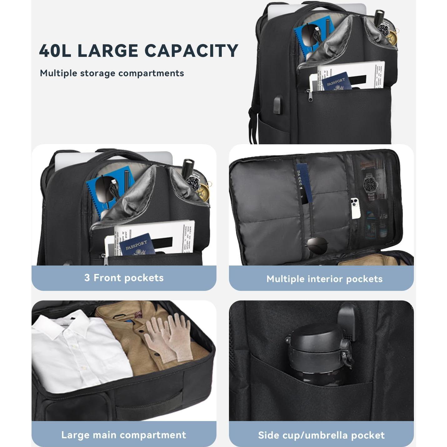 Mochila de Viaje 50L Devonwide Negra Aprobada para Vuelo