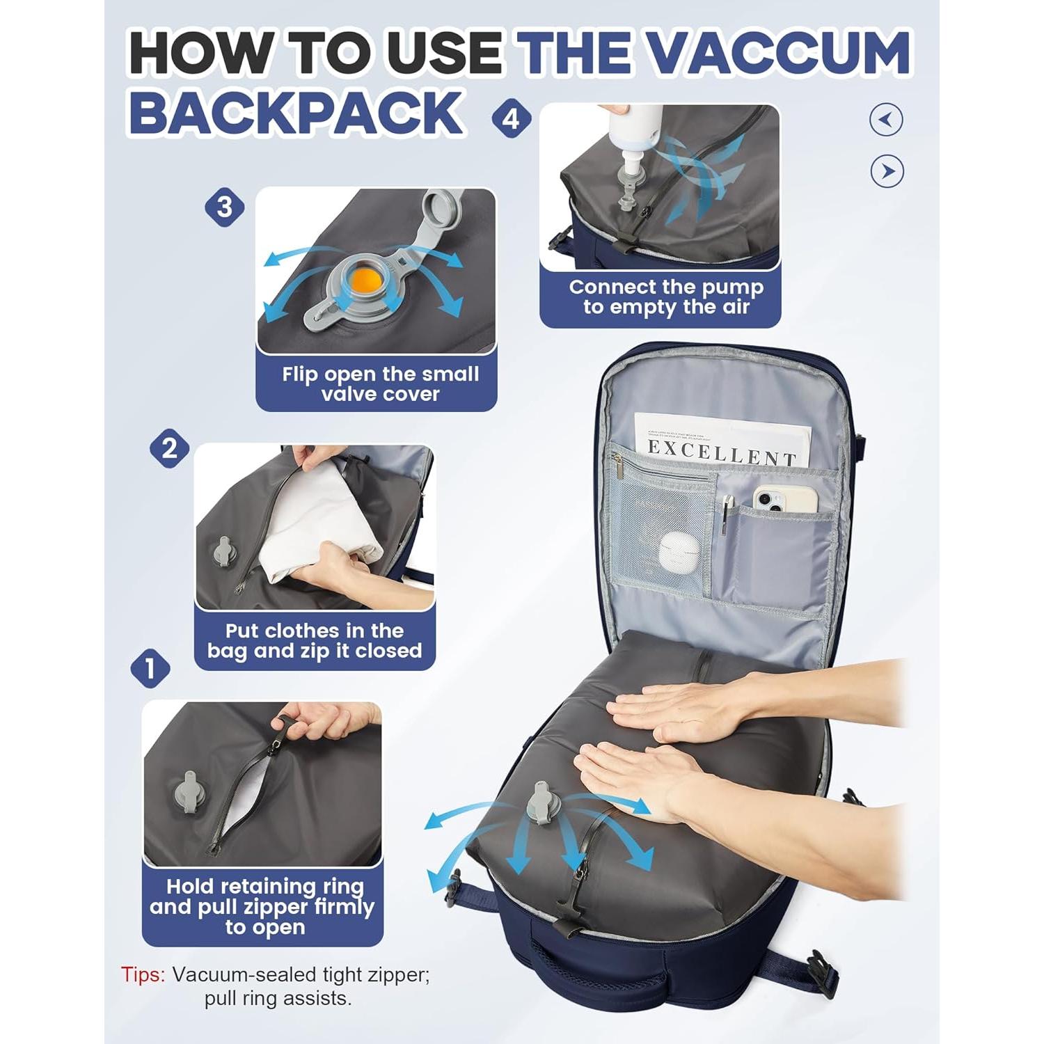 Mochila de Vacío UPPACK con Bomba 31L Azul Marino