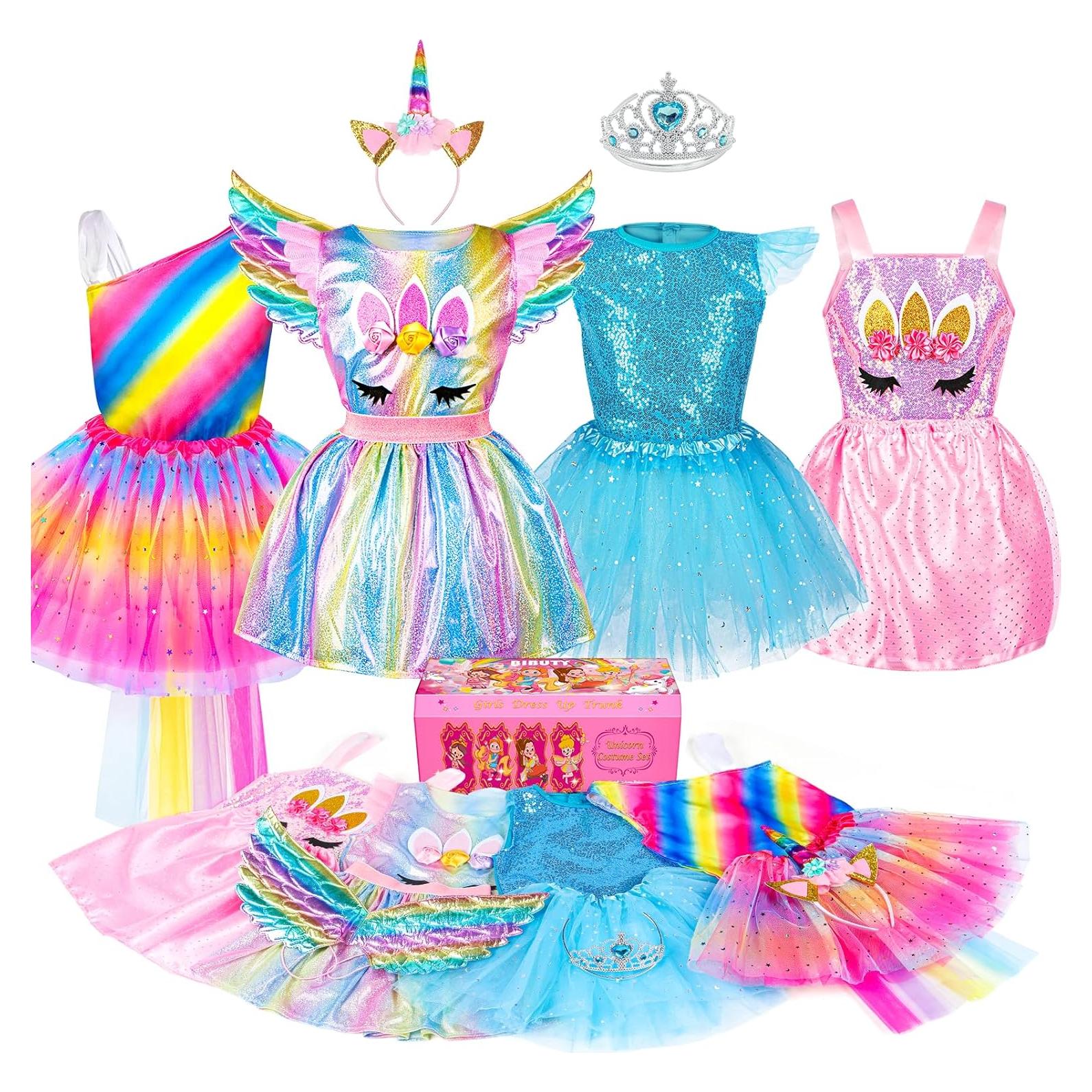 Kids Princess Dress Up Clothes for Toddler Girls, Pretend Play & Dress Up Kids Princess Costume Set with Princess Dresses Crown for Little Girls, Princess Toys Gifts for 3-6 Toddler Girls