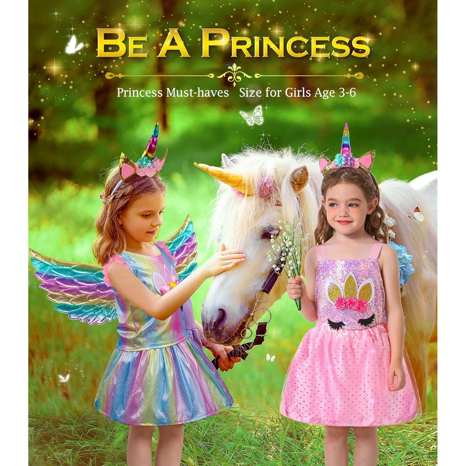 Kids Princess Dress Up Clothes for Toddler Girls, Pretend Play & Dress Up Kids Princess Costume Set with Princess Dresses Crown for Little Girls, Princess Toys Gifts for 3-6 Toddler Girls