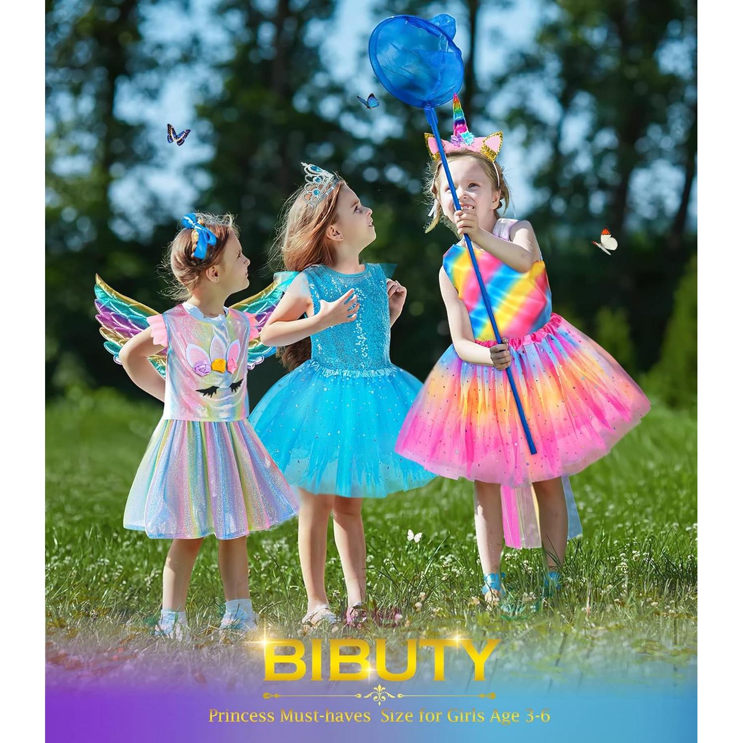 Kids Princess Dress Up Clothes for Toddler Girls, Pretend Play & Dress Up Kids Princess Costume Set with Princess Dresses Crown for Little Girls, Princess Toys Gifts for 3-6 Toddler Girls