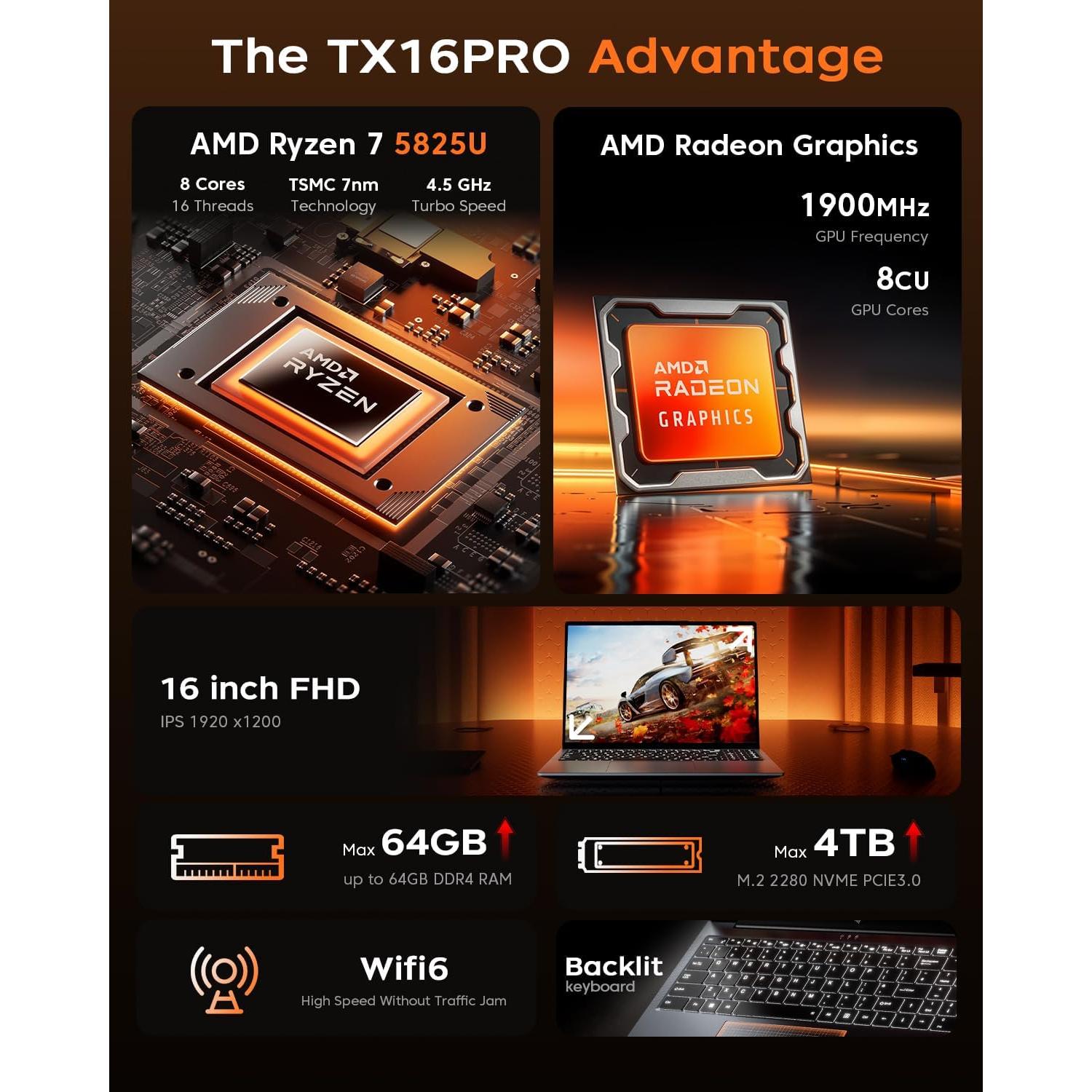 Laptop KAIGERR TX16PRO 16" AMD Ryzen 7 16GB RAM 512GB SSD