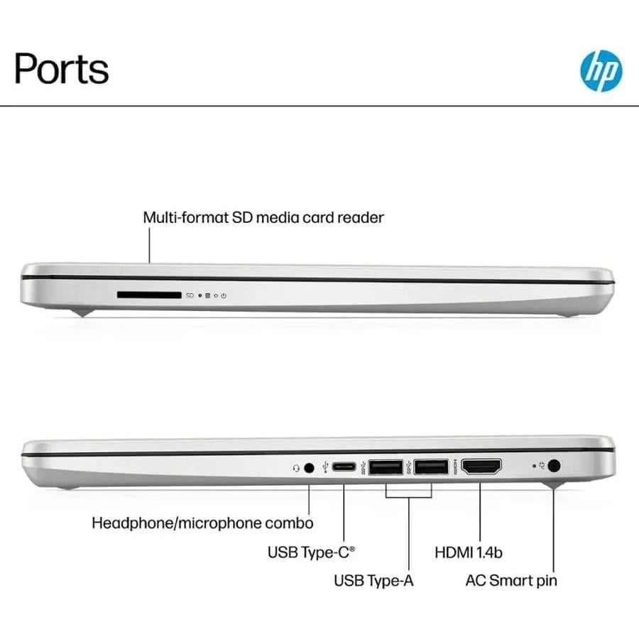 Laptop HP 14" Intel N150 16GB RAM 384GB Almacenamiento Plata