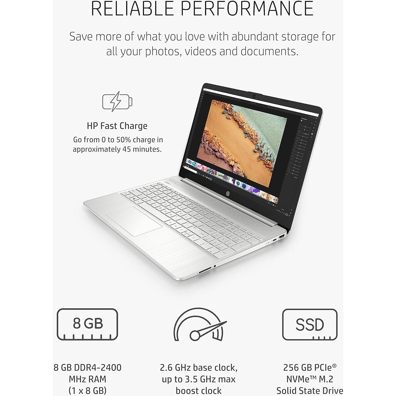 Laptop HP 15 - AMD Ryzen 3, 8GB RAM, 256GB SSD, 15.6" FHD