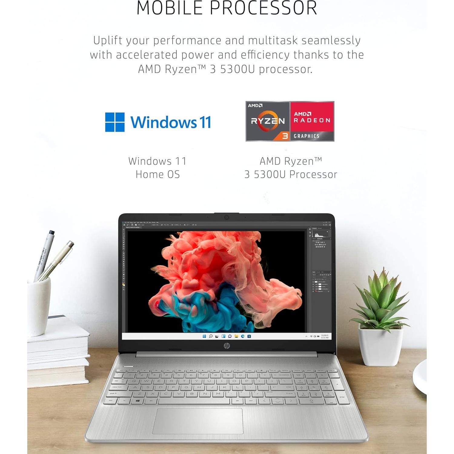 Laptop HP 15 Ryzen 3 5300U 8GB RAM 256GB SSD Pantalla 15.6"