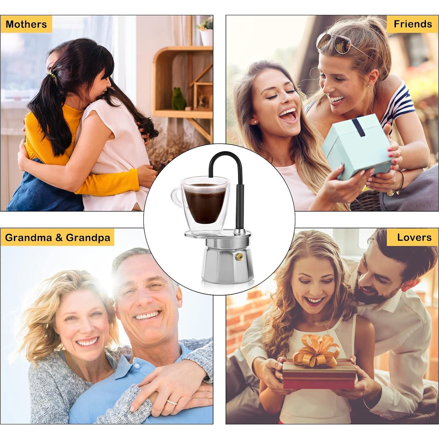 Cafetera Moka MVPLUE Mini Express + Taza Doble Pared 3oz