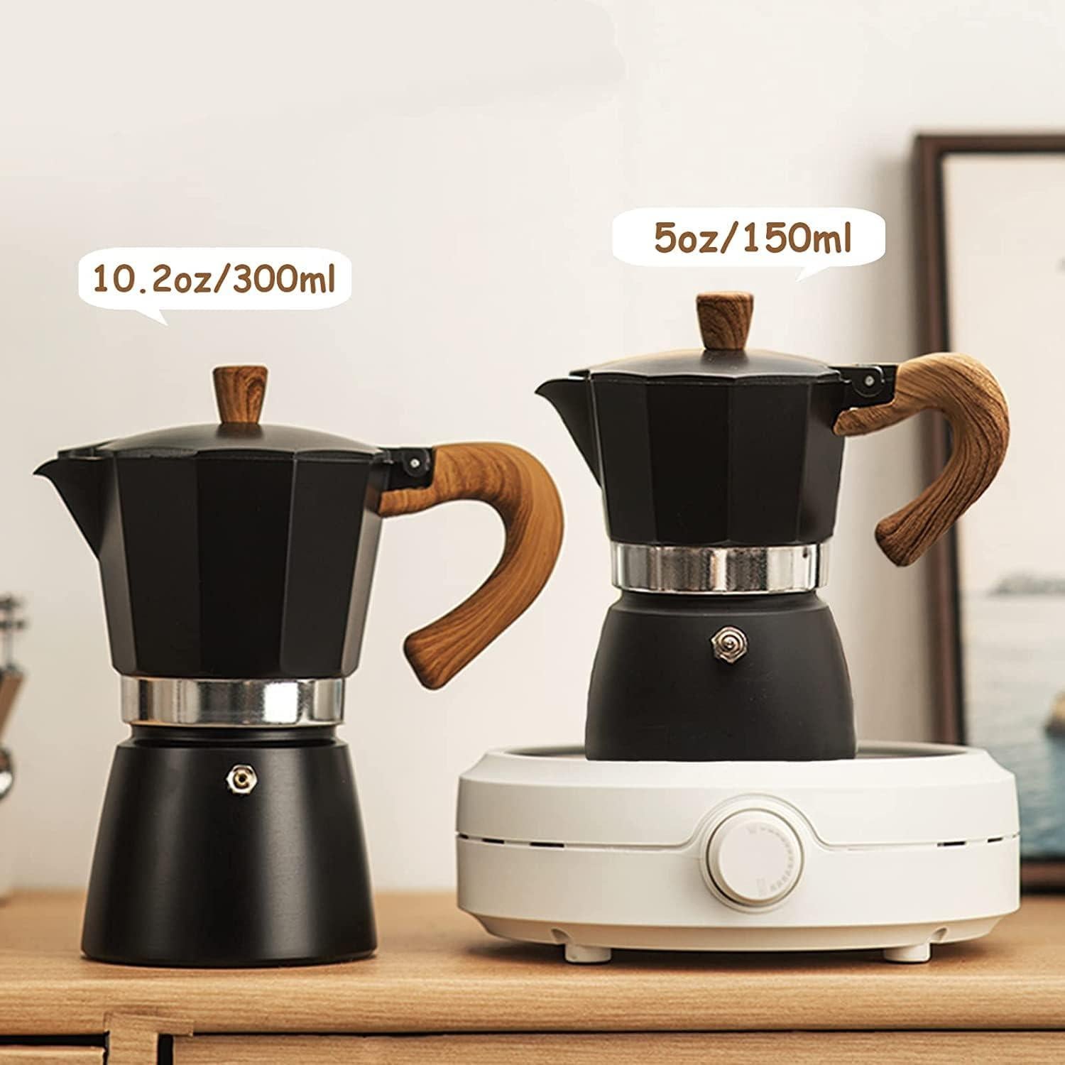 Cafetera Moka Pot Conyee 6 Tazas 300 ML Aluminio Negro