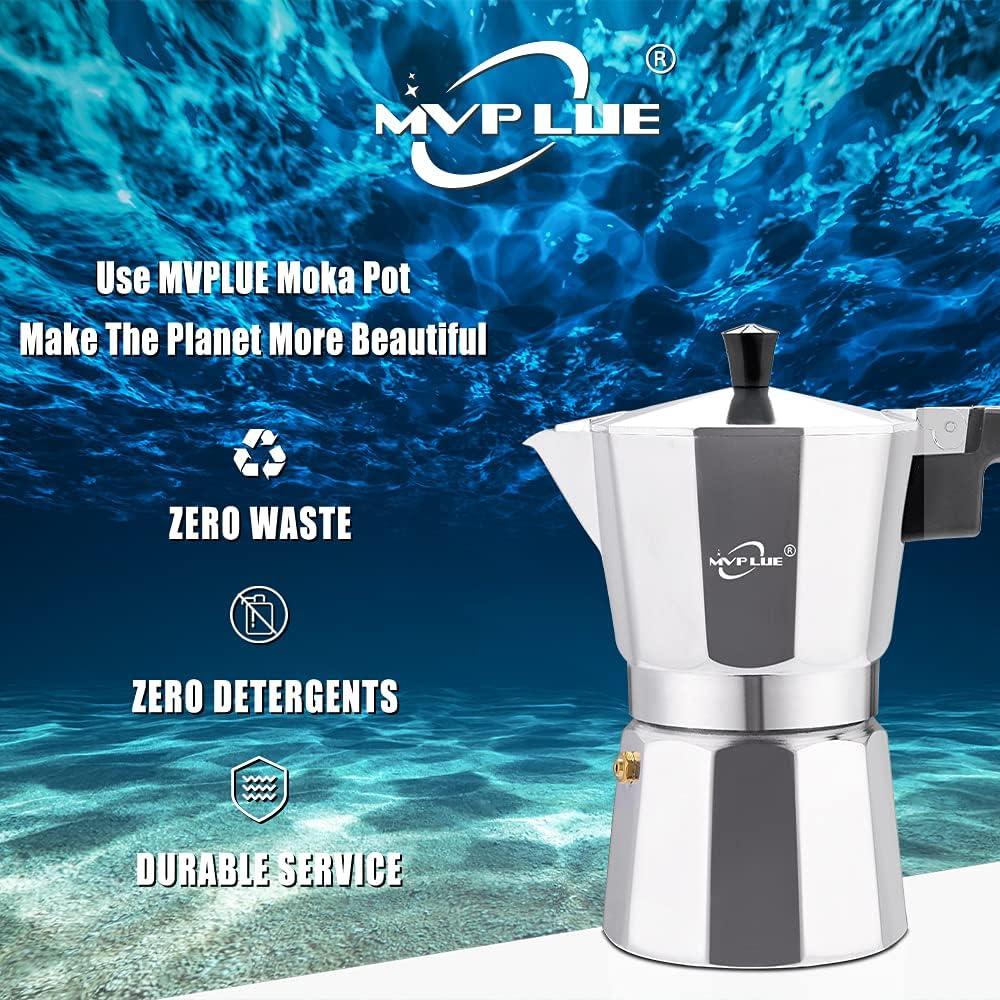 Cafetera Espresso Moka Pot MVPLUE 6 Tazas Aluminio Plateado