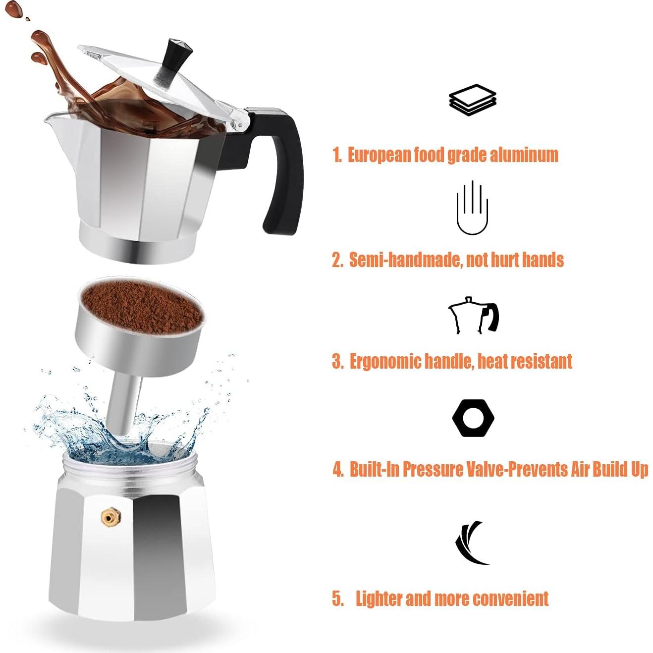 Cafetera Espresso Moka Pot MVPLUE 6 Tazas Aluminio Plateado