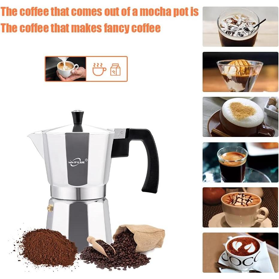 Cafetera Espresso Moka Pot MVPLUE 6 Tazas Aluminio Plateado