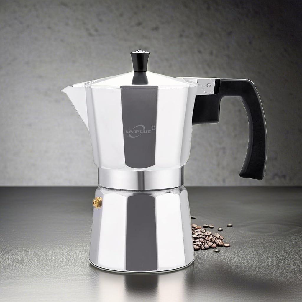 Cafetera Espresso Moka Pot MVPLUE 6 Tazas Aluminio Plateado