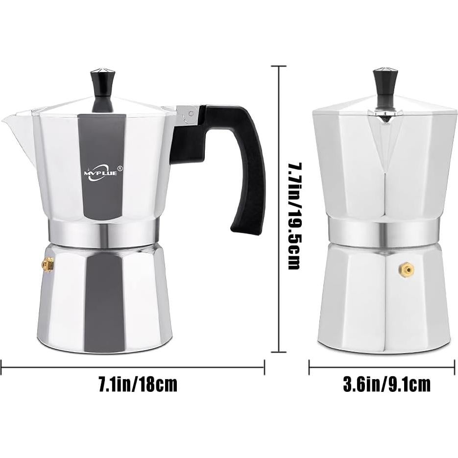Cafetera Espresso Moka Pot MVPLUE 6 Tazas Aluminio Plateado