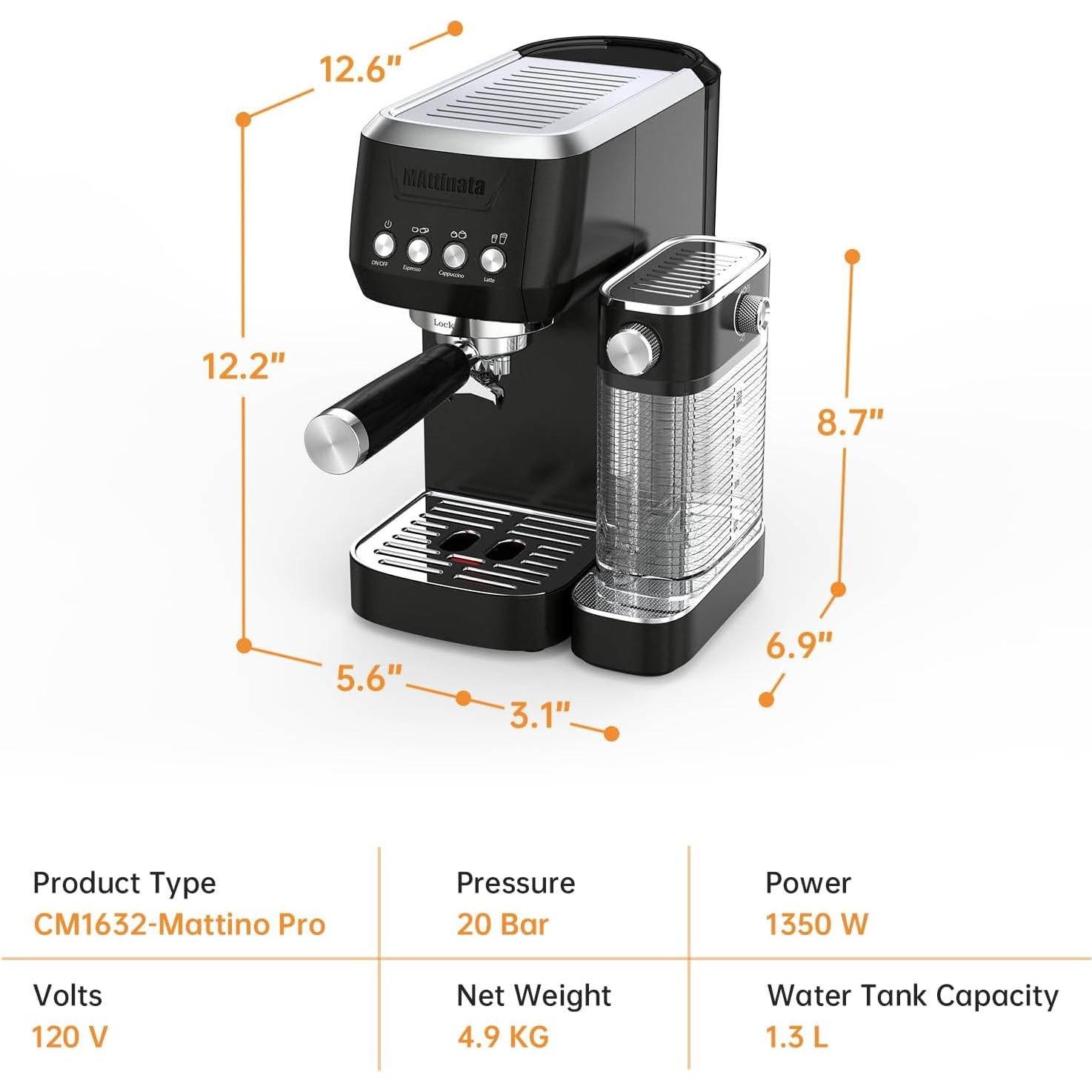 MAttinata Máquina de Espresso 20 Bar, Cappuccino Automático