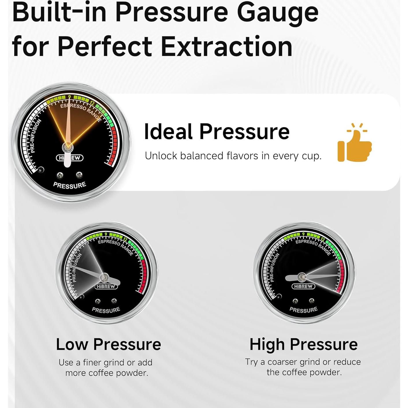 Máquina de Espresso HiBREW H10B - 51mm - Acero Inoxidable Negro