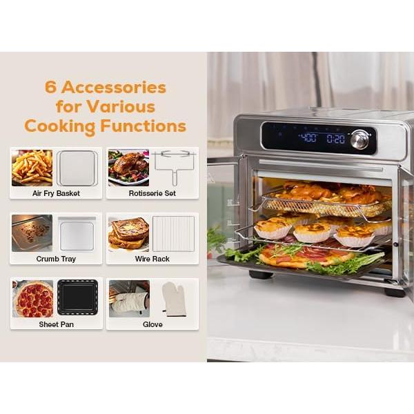 Horno Tostador de Aire Romswi 26QT Acero Inoxidable 24 Funciones