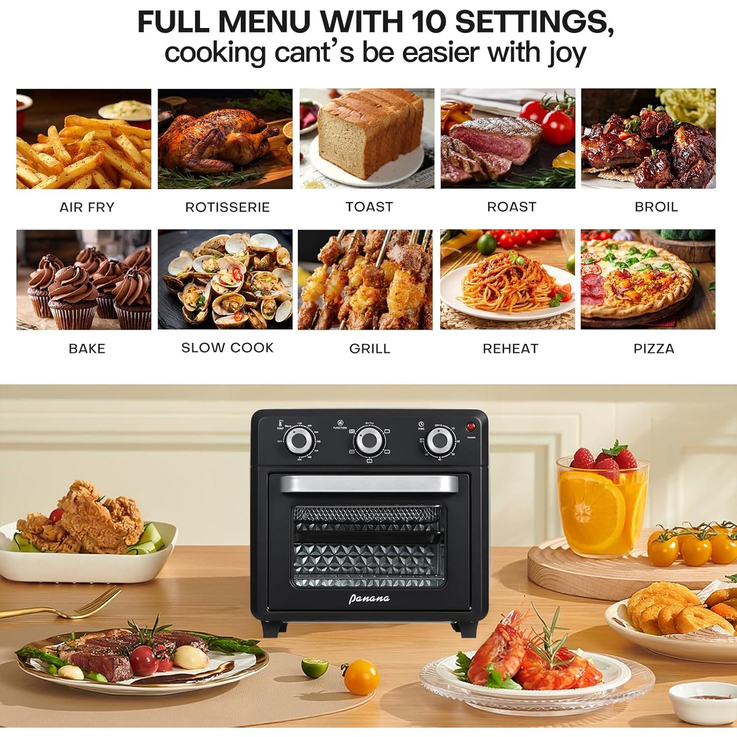 Horno Tostador Airfryer Panana 1400W 21QT 6 en 1 Acero Inoxidable