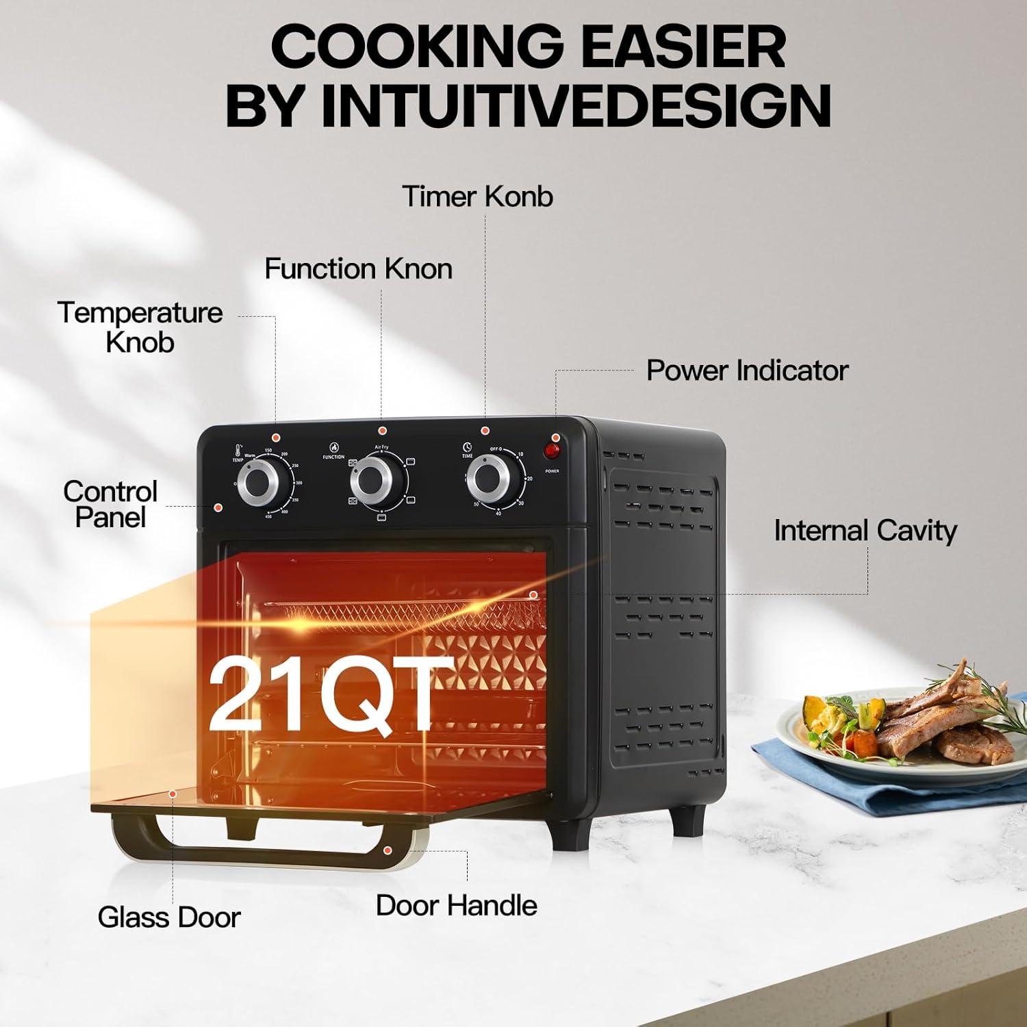 Horno Tostador Airfryer Panana 1400W 21QT 6 en 1 Acero Inoxidable