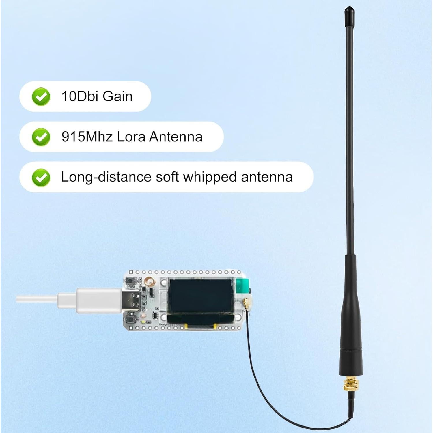 Antena Flexible LoRa Meshtastic 915MHz 10dBi SMA Macho 17cm