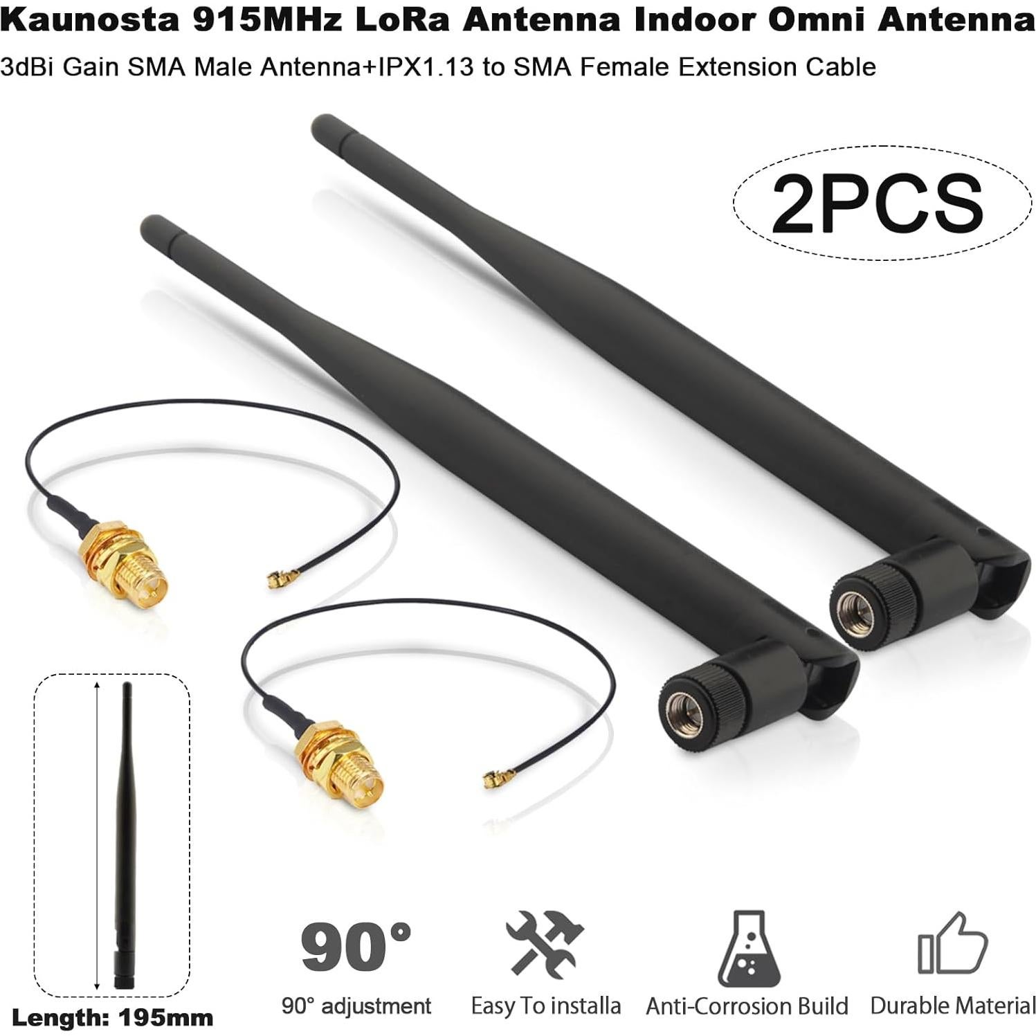 Antena LoRa 915MHz X~wind 3dBi Omni SMA + 2 Cables IPX 15cm