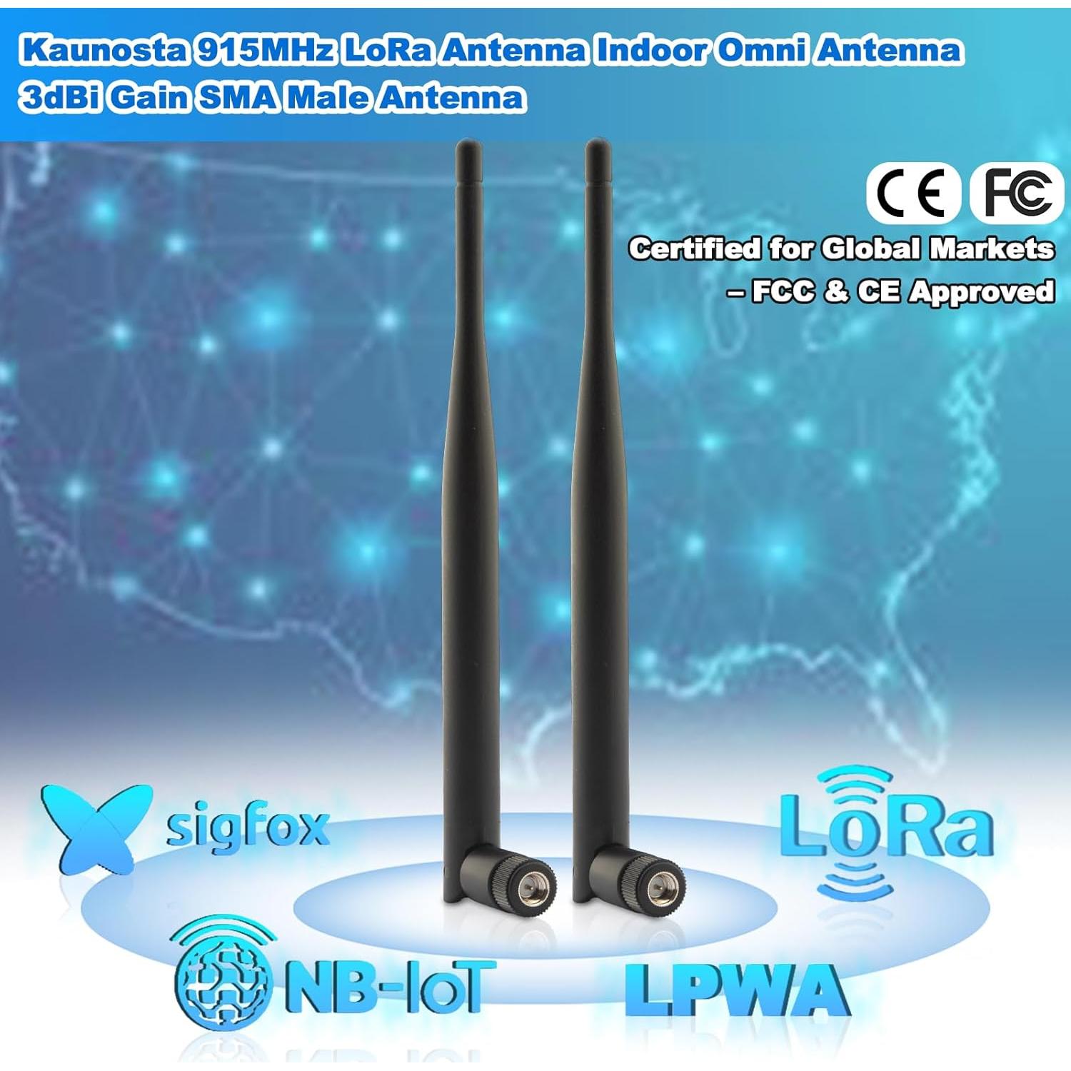 Antena LoRa 915MHz X~wind 3dBi Omni SMA + 2 Cables IPX 15cm