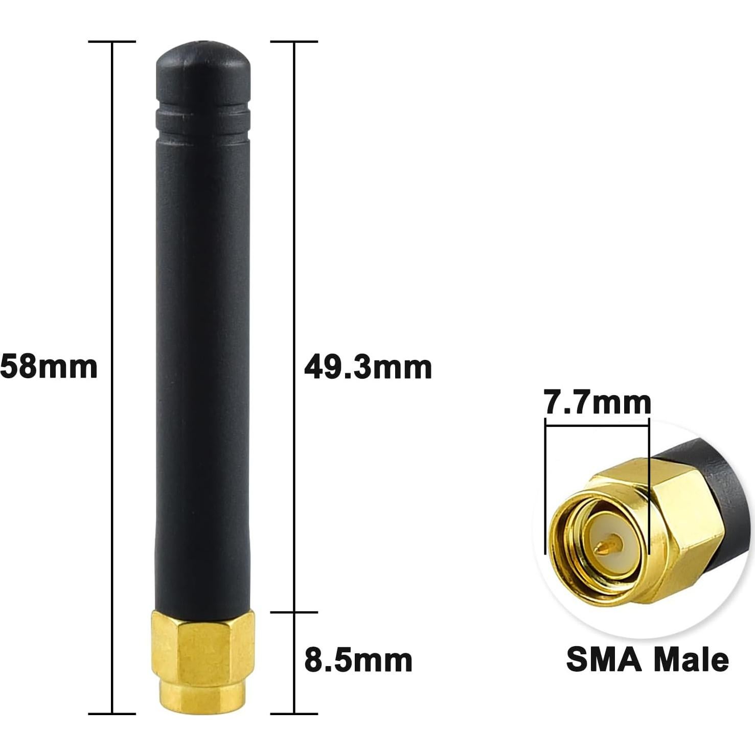 Antena GSM Recta YovKiss 433MHz SMA Macho 2dBi 5cm