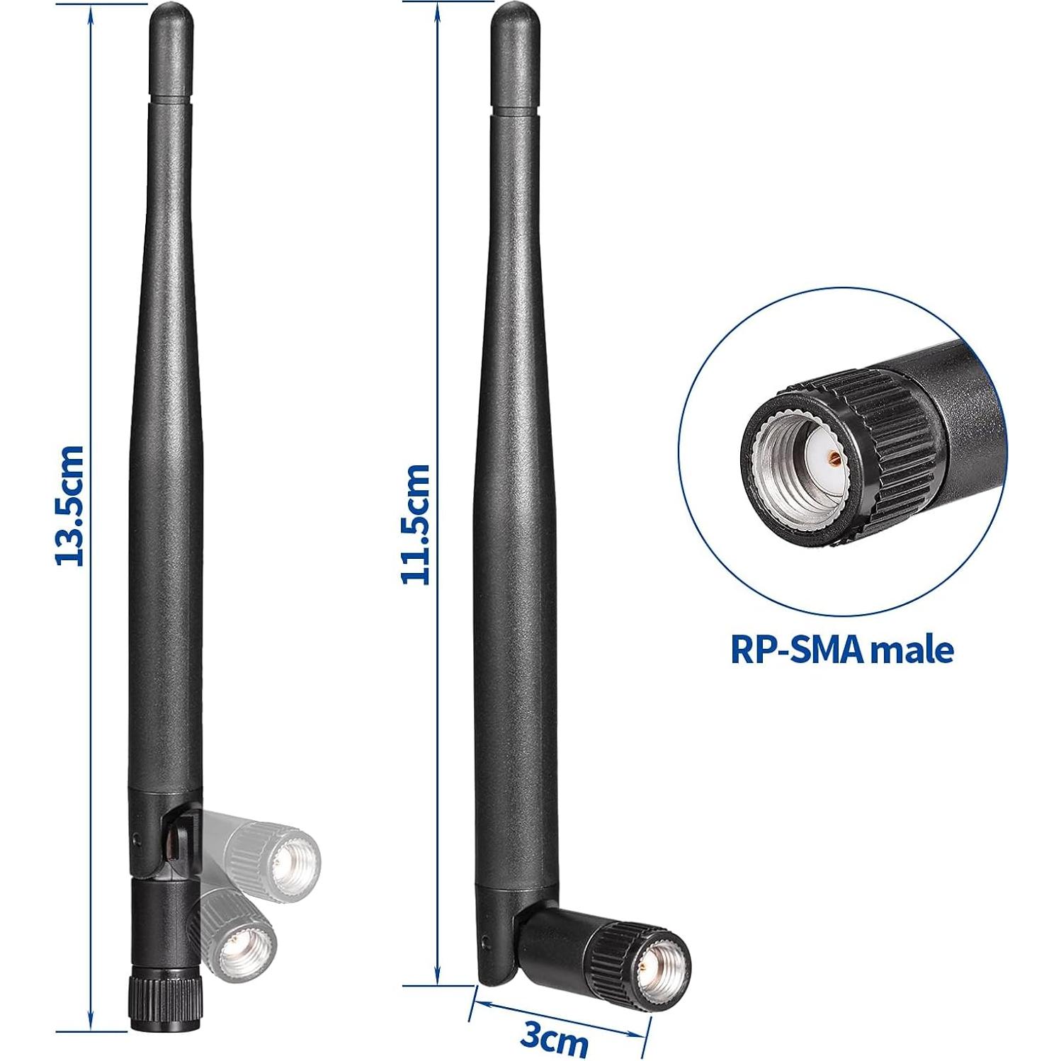 Antena WiFi Banda Dual Bingfu 3dBi RP-SMA Macho Paquete de 4