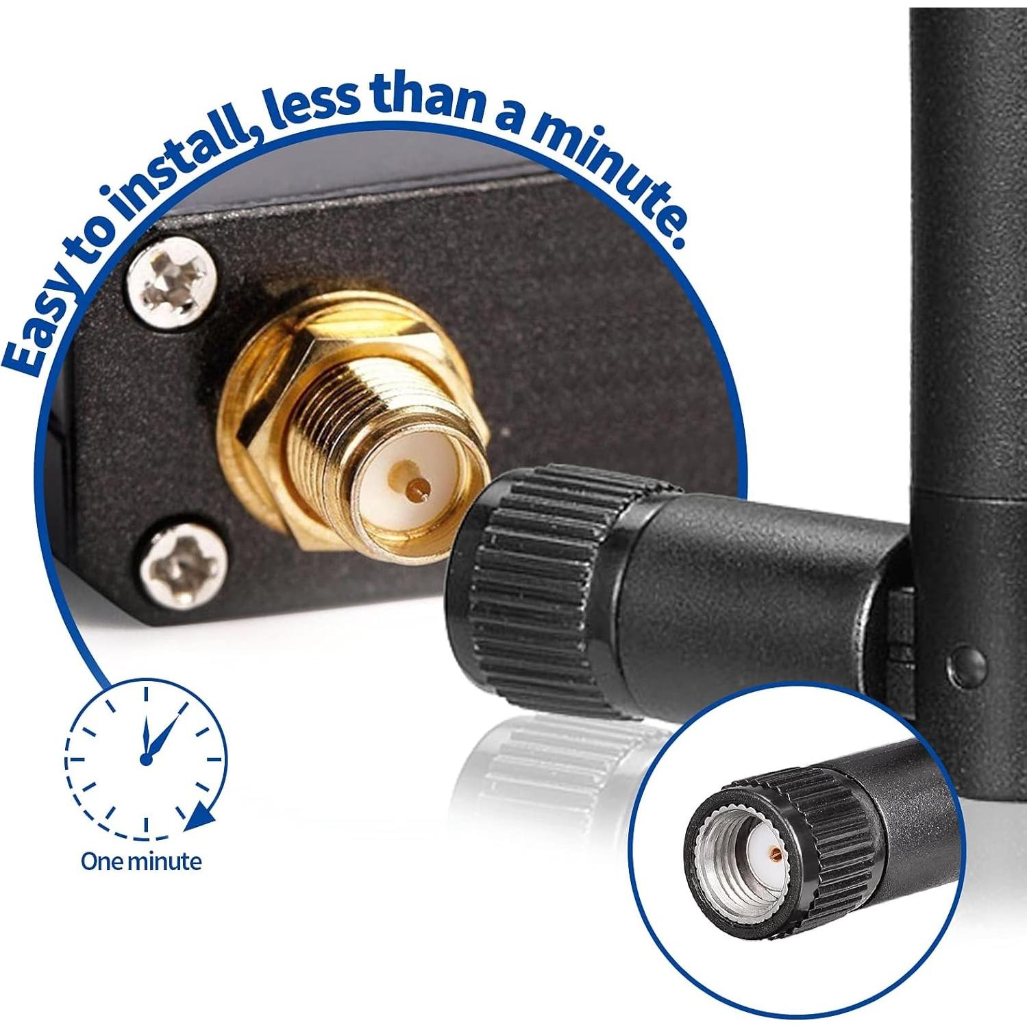 Antena WiFi Banda Dual Bingfu 3dBi RP-SMA Macho Paquete de 4