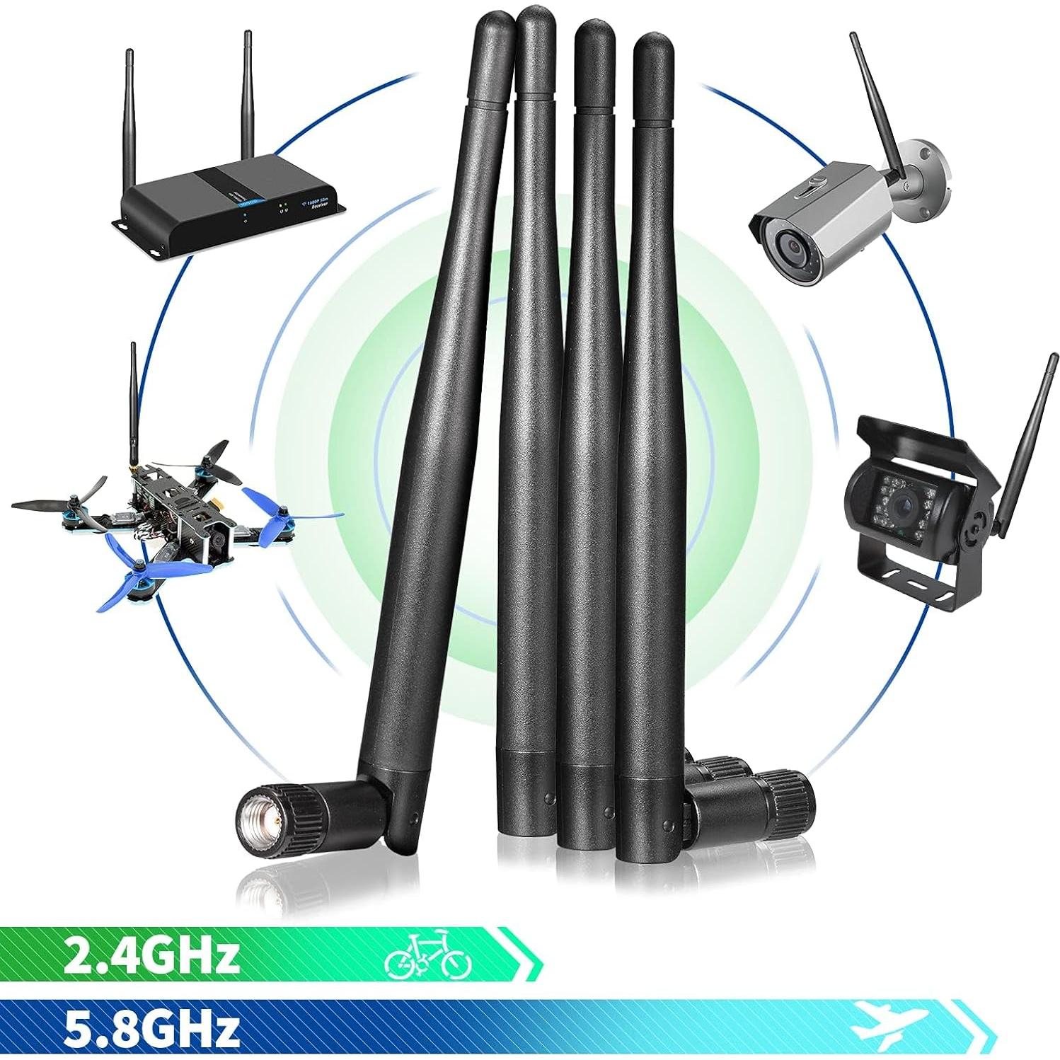 Antena WiFi Banda Dual Bingfu 3dBi RP-SMA Macho Paquete de 4
