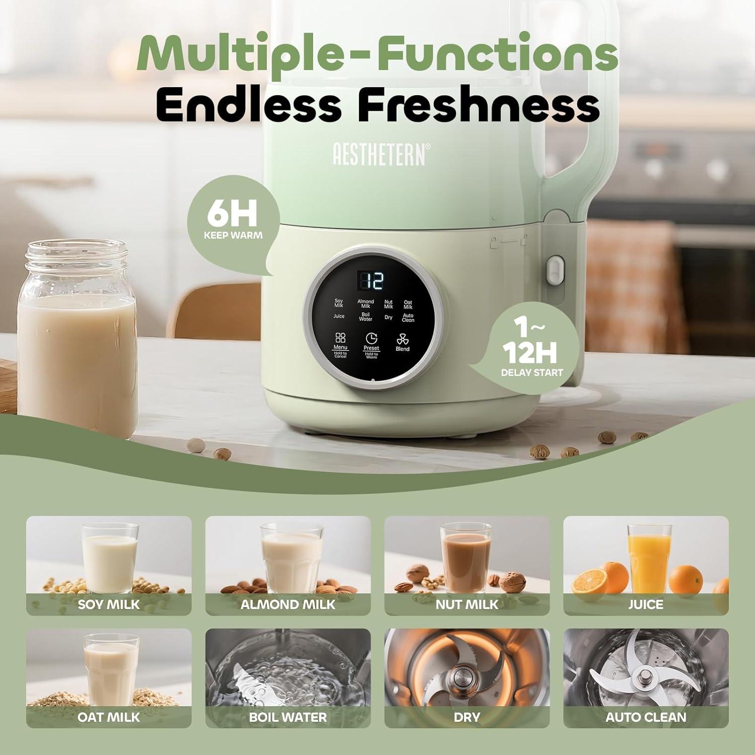 Máquina para Hacer Leche de Nueces Aesthetern 1L Verde 8 Preajustes