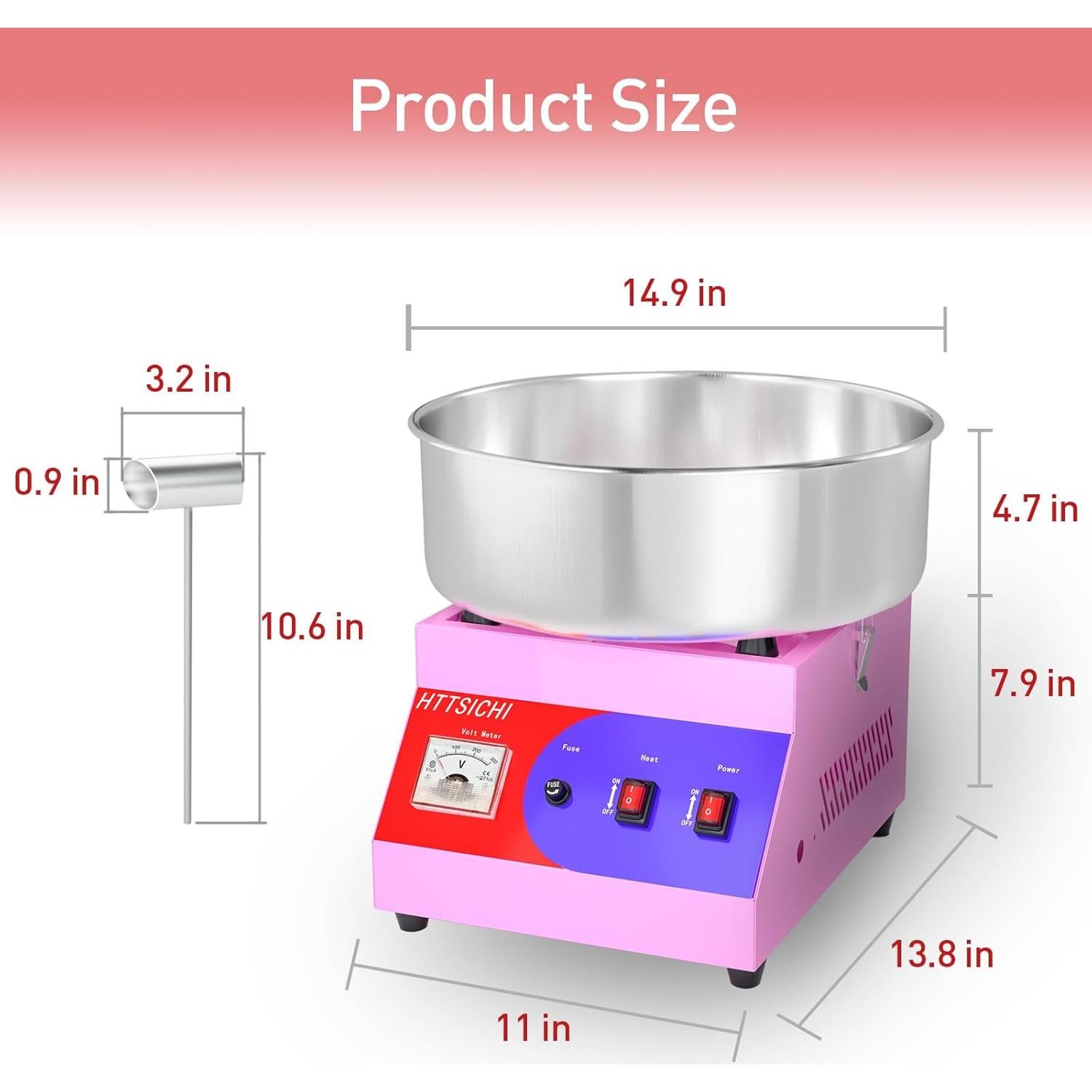 Máquina de Algodón de Azúcar HTTSICHI 15" Acero Inoxidable 1000W