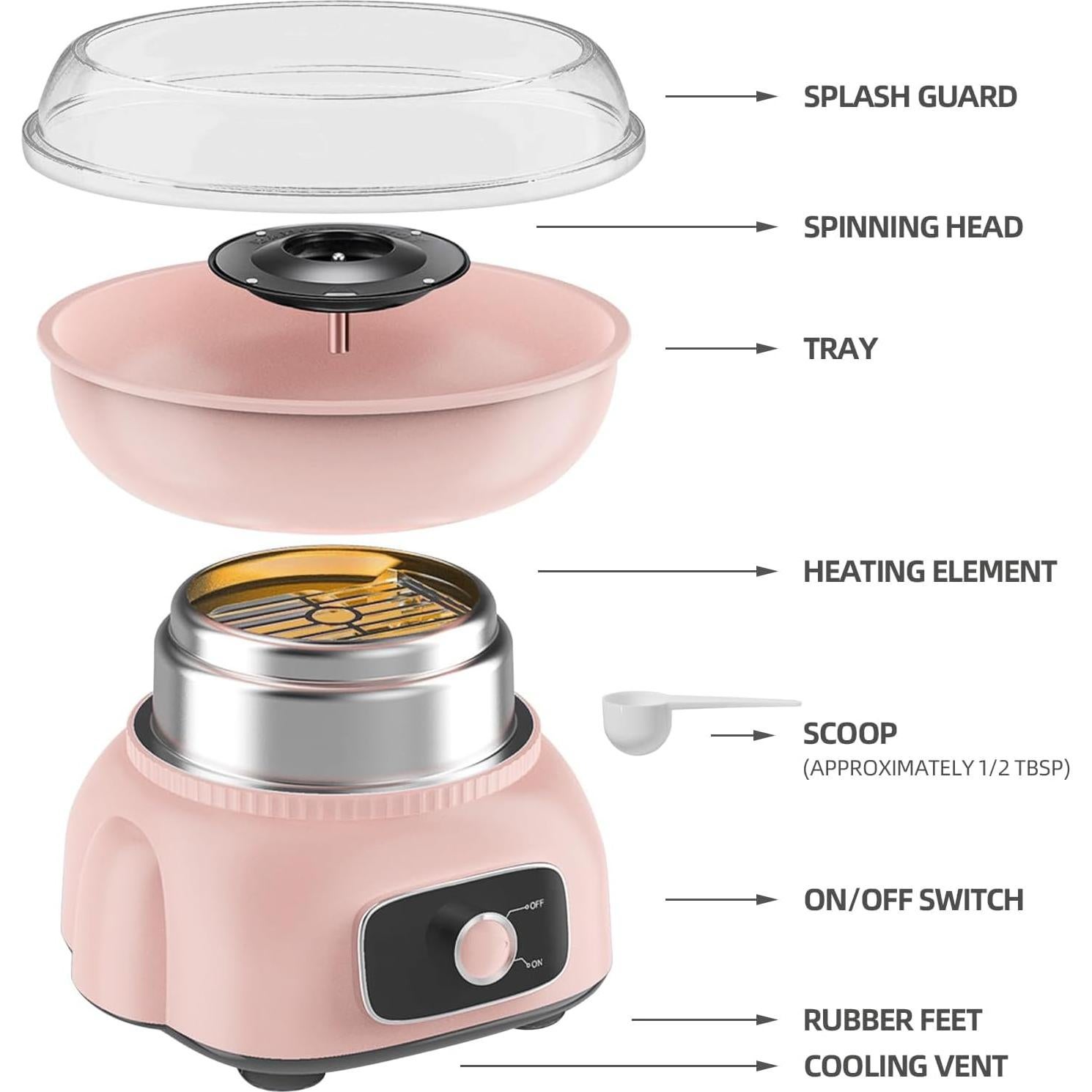 Máquina de Algodón de Azúcar Rosa Y500 - Compacta y Fácil de Limpiar