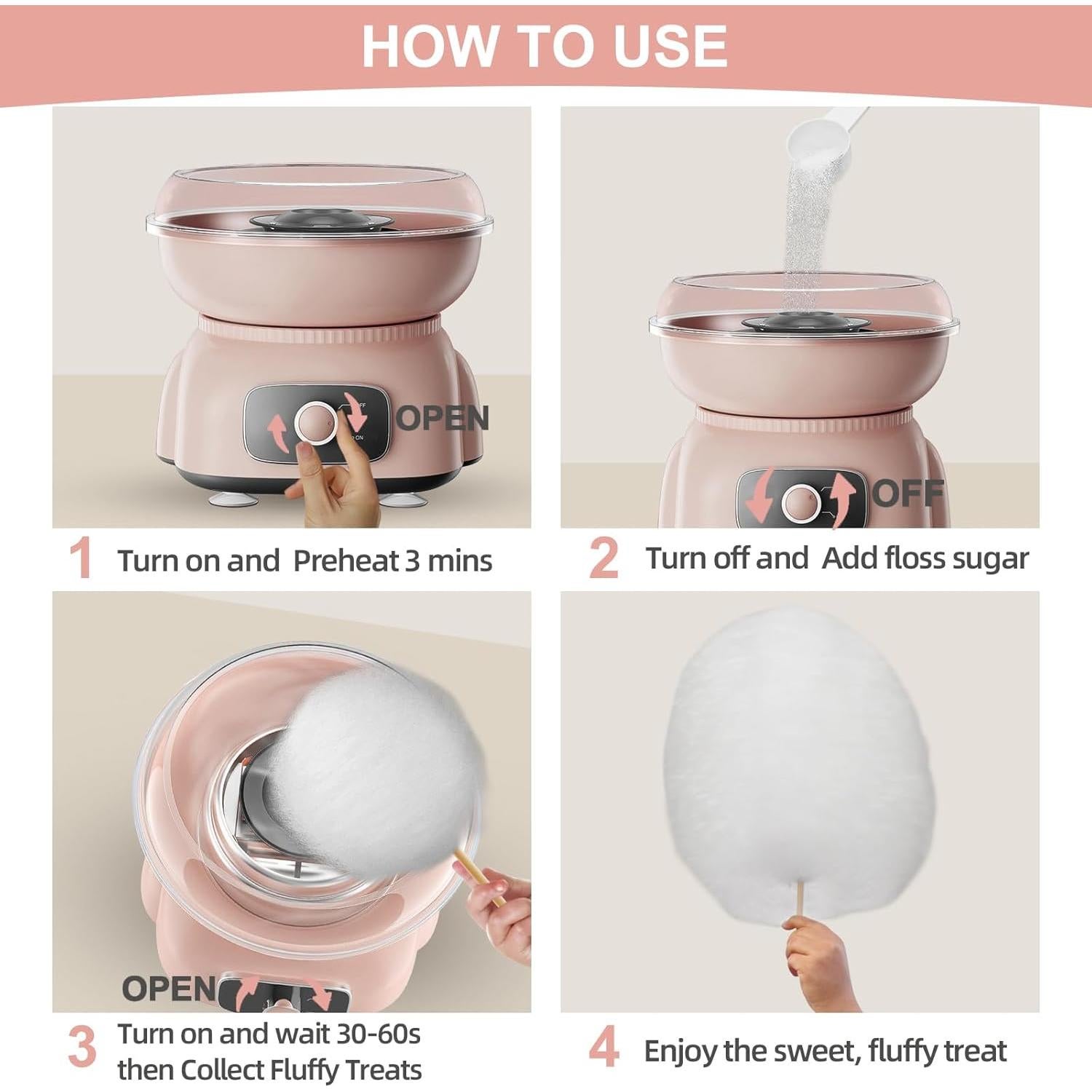 Máquina de Algodón de Azúcar Rosa Y500 - Compacta y Fácil de Limpiar