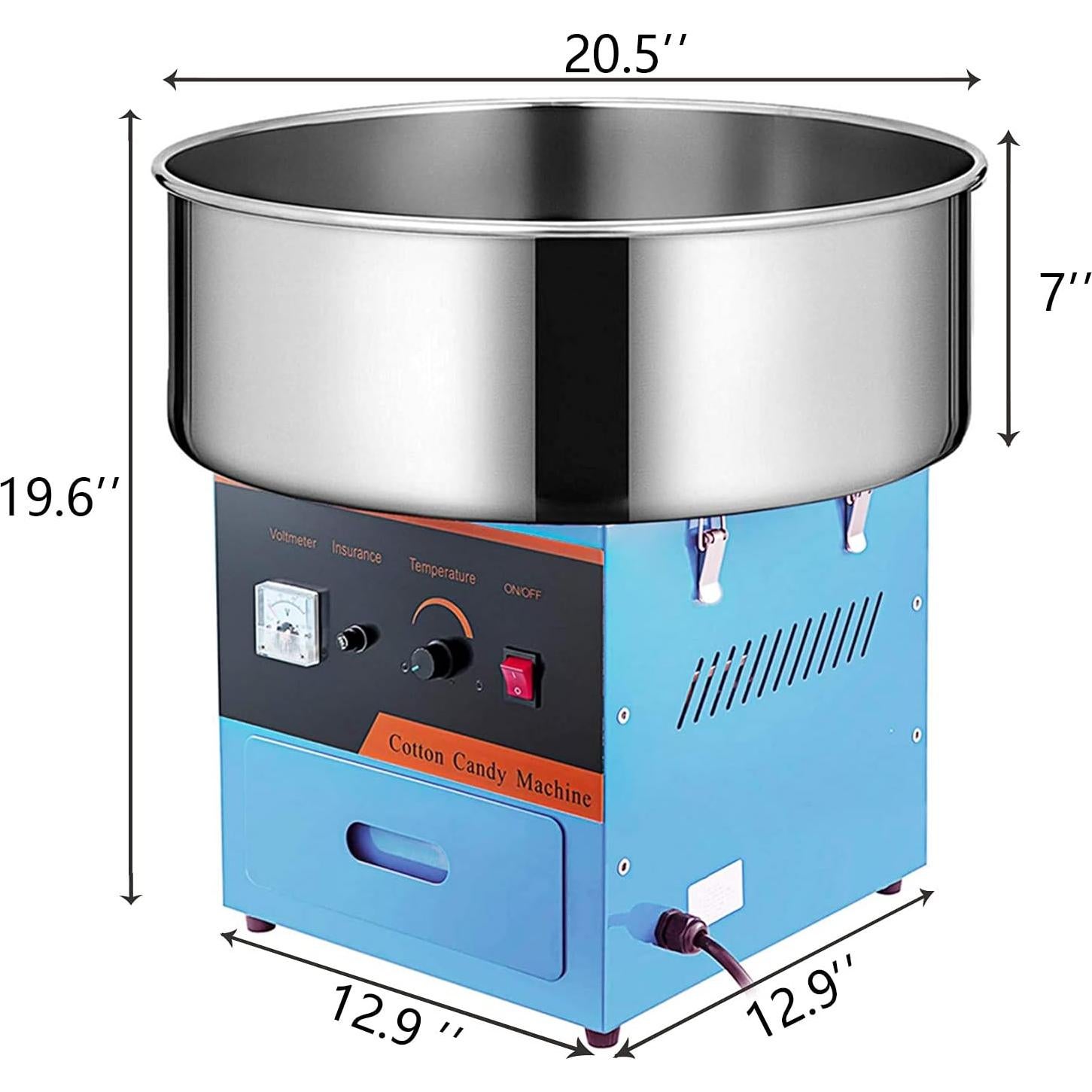 Máquina de Algodón de Azúcar Eléctrica 1000W Acero Inoxidable Azul