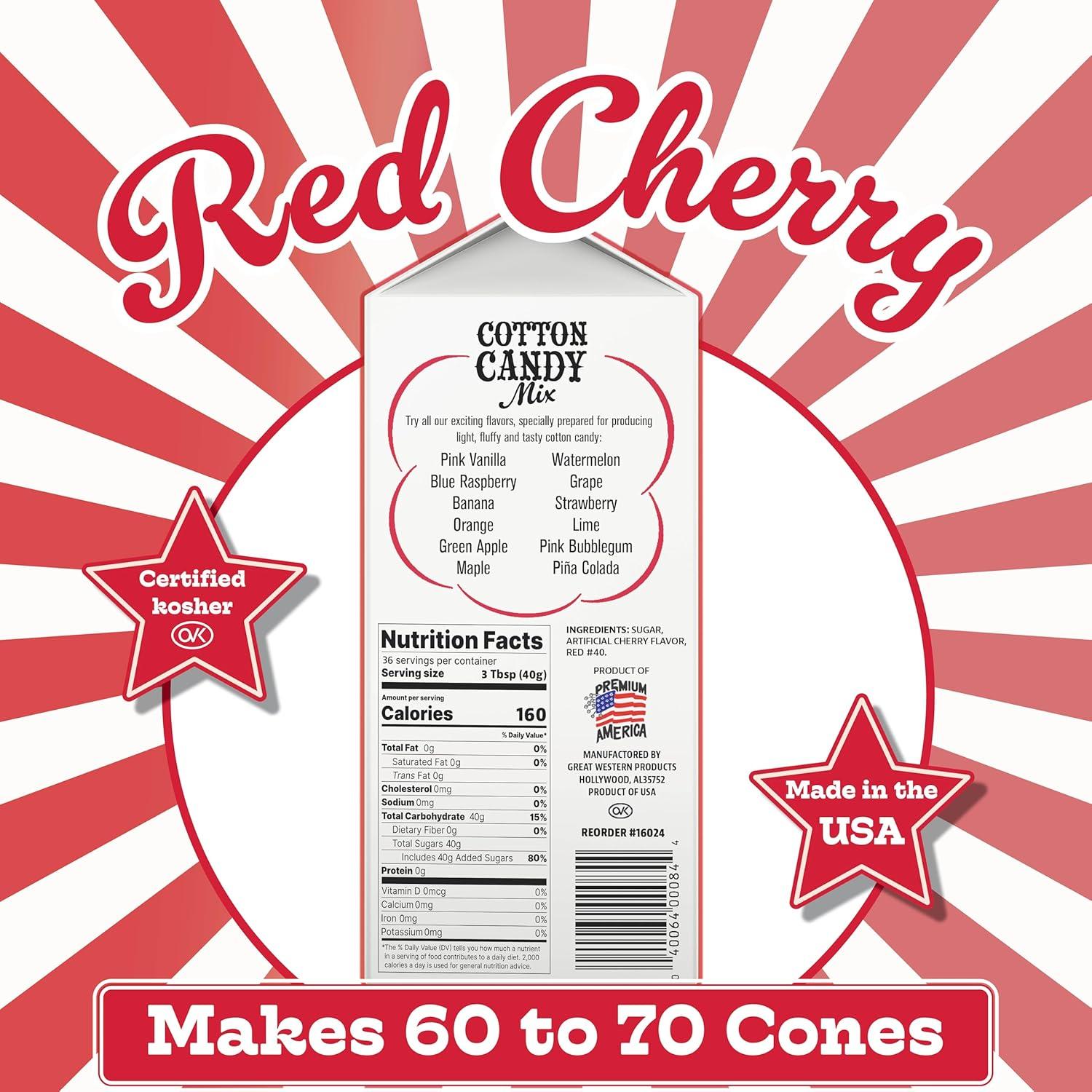 Azúcar de Algodón de Dulce de Cereza Roja Premium América - 6 Paquetes de 312 Onzas